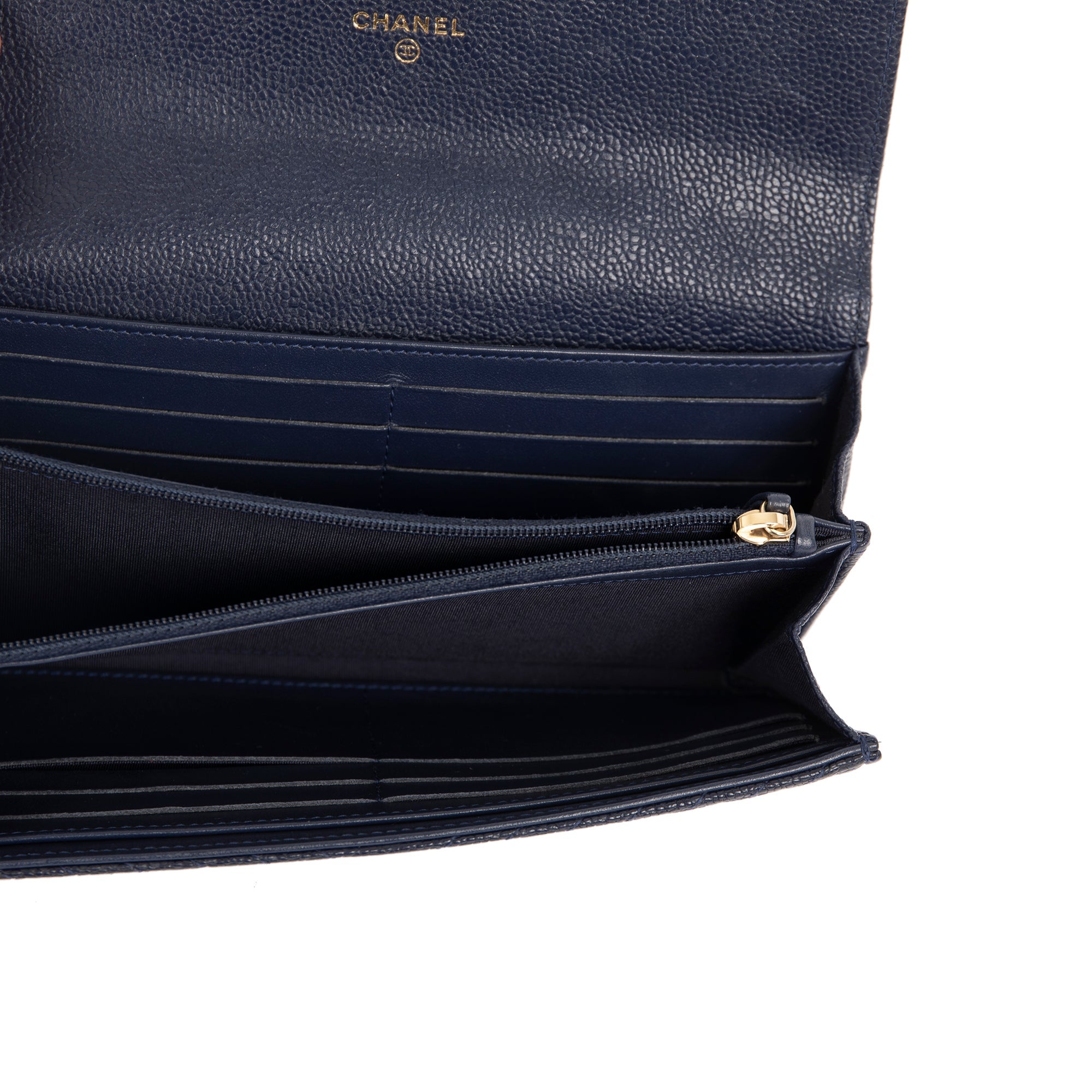 Chanel Navy Chevron Boy Long Flap Wallet w/ Authenticity Card