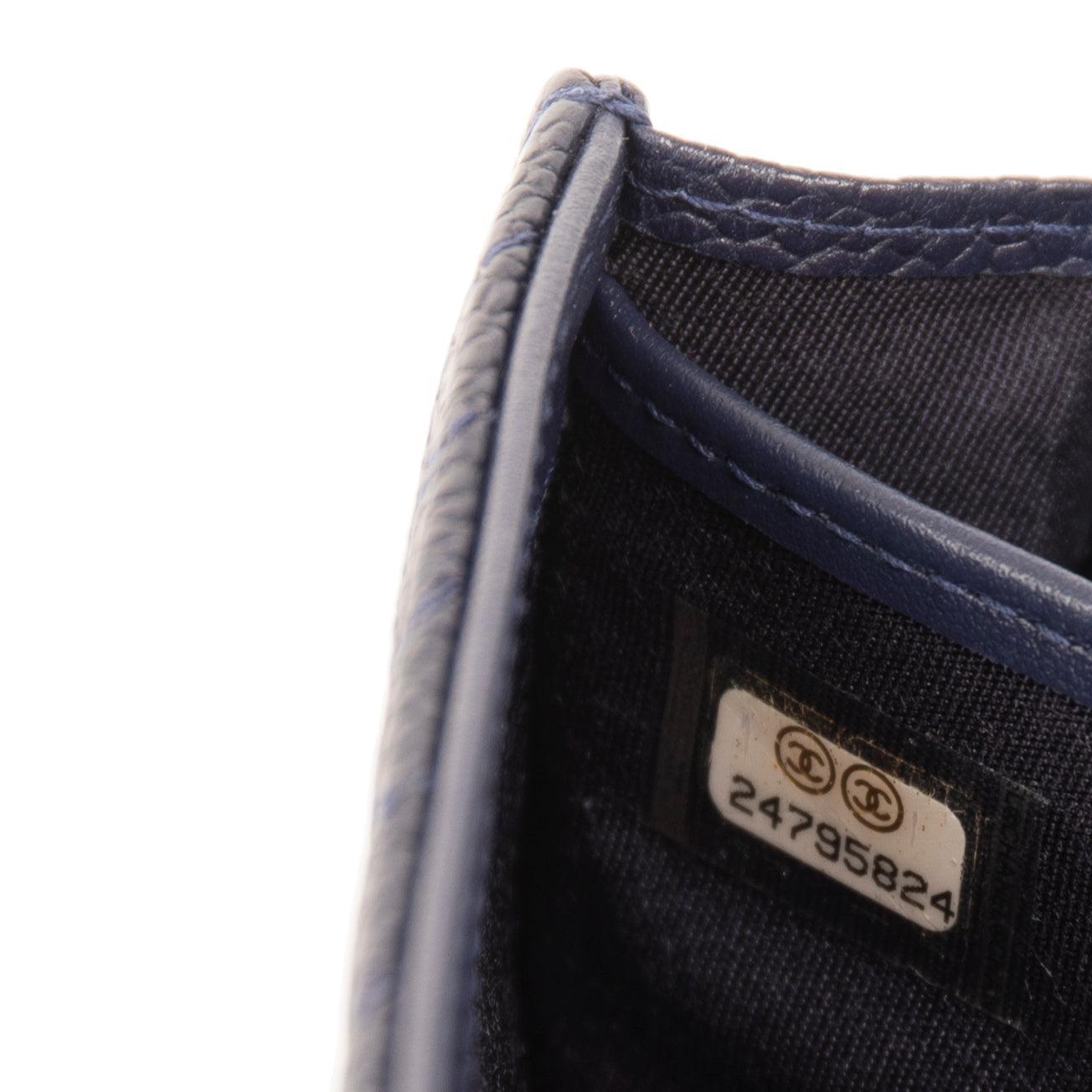 Chanel Navy Chevron Boy Long Flap Wallet w/ Authenticity Card