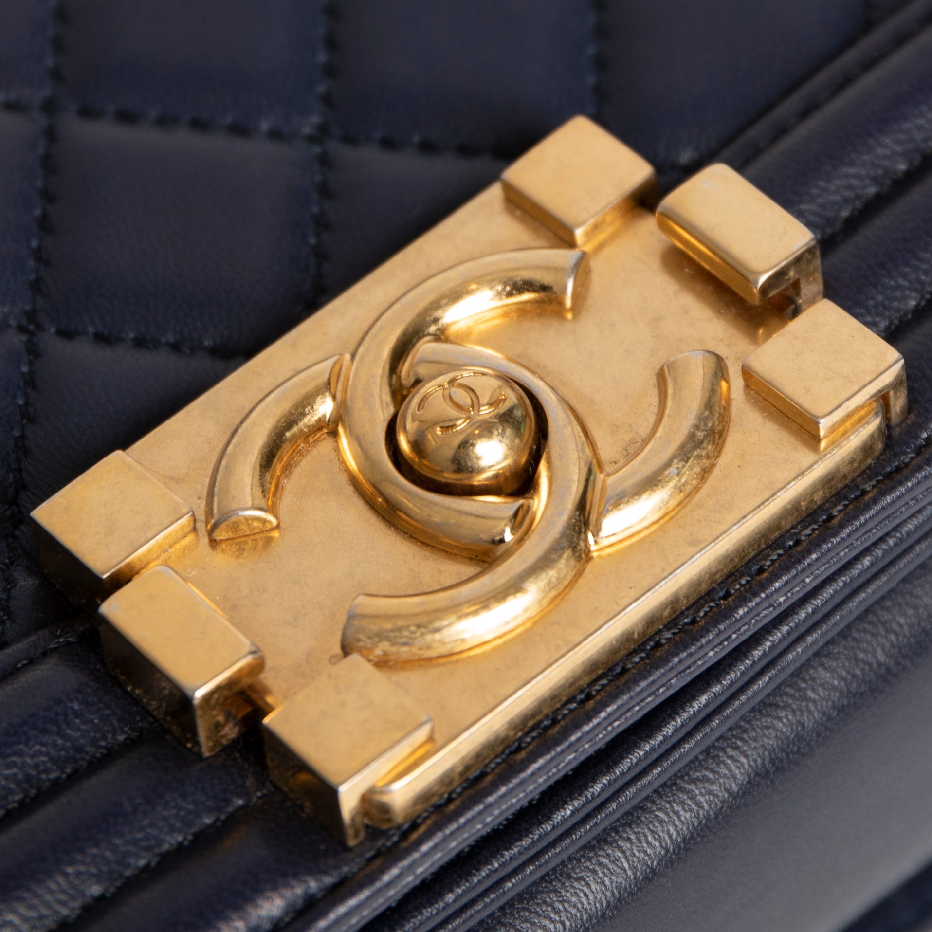 Chanel Navy Lambskin Small Boy Bag w/ Authenticity Card