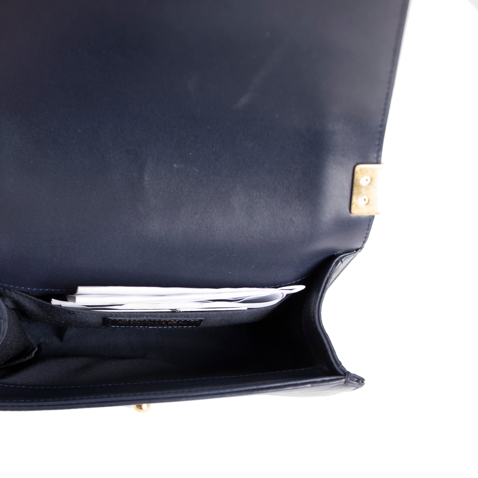 Chanel Navy Lambskin Small Boy Bag w/ Authenticity Card