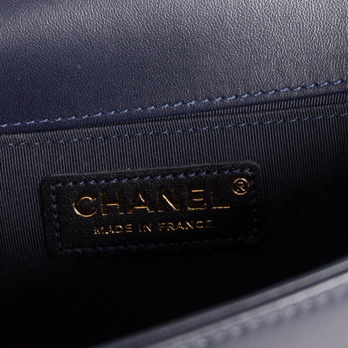 Chanel Navy Lambskin Small Boy Bag w/ Authenticity Card