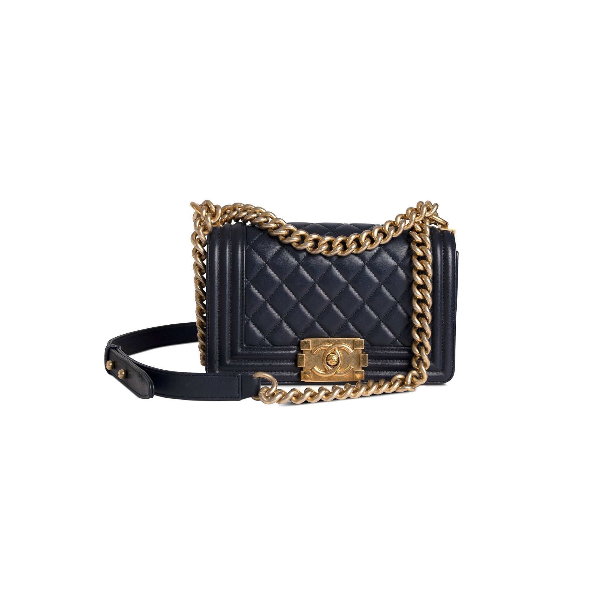 Chanel Navy Lambskin Small Boy Bag w/ Authenticity Card