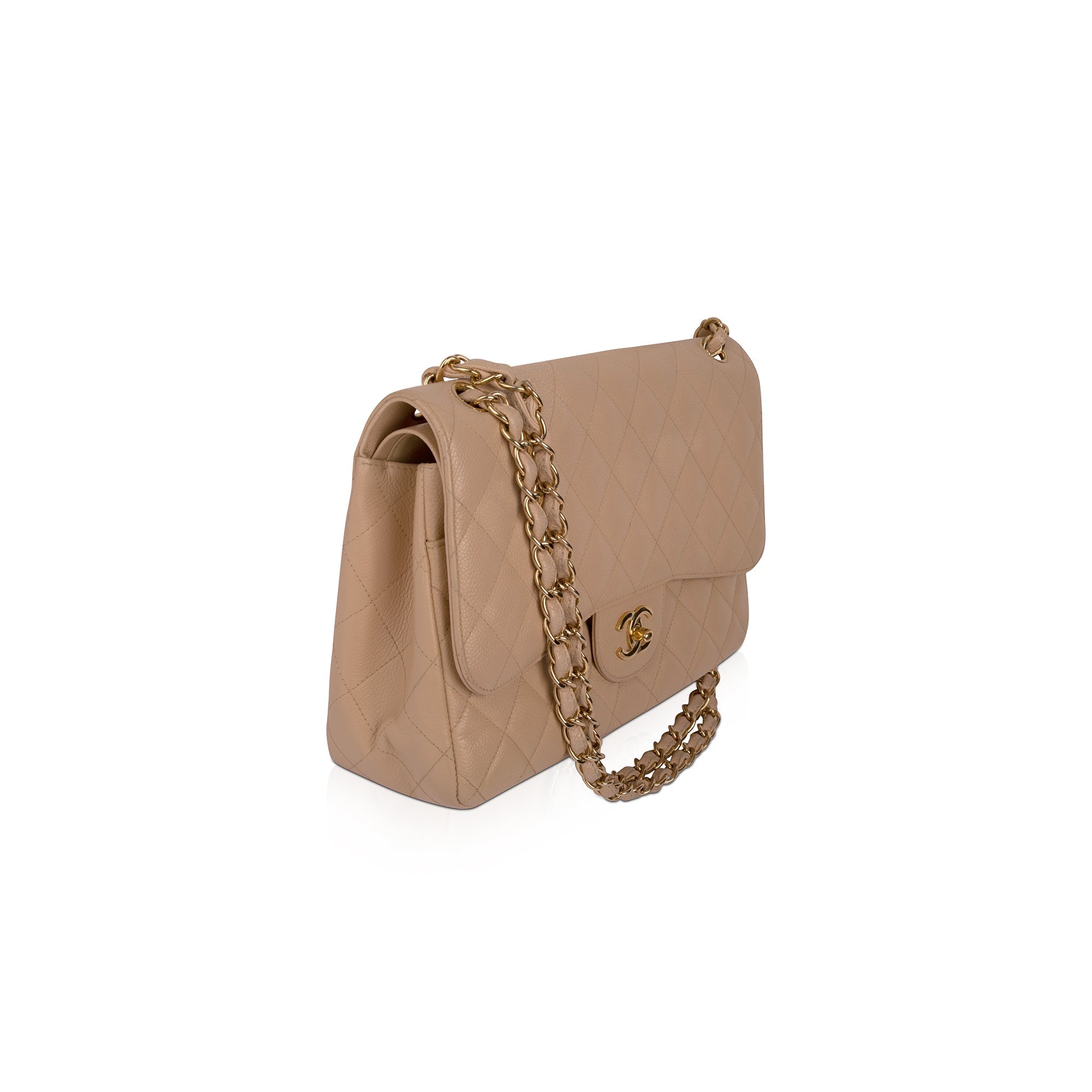 Chanel Neutral Caviar Classic Jumbo Double Flap Bag w/ Box