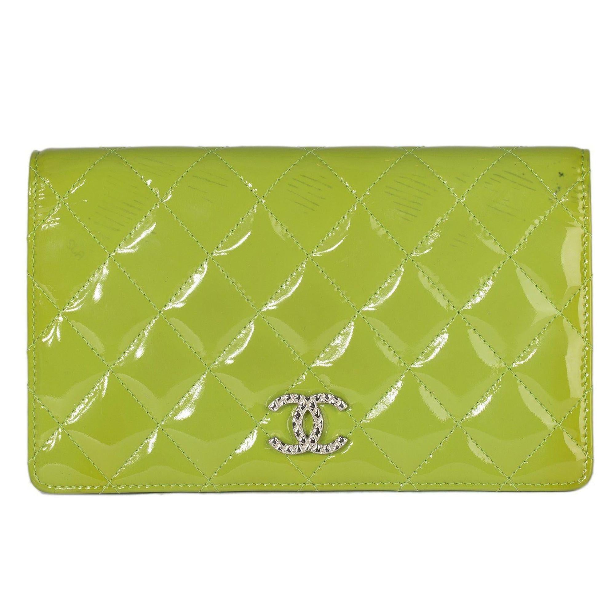 Chanel Patent Leather Quilted CC Yen Wallet