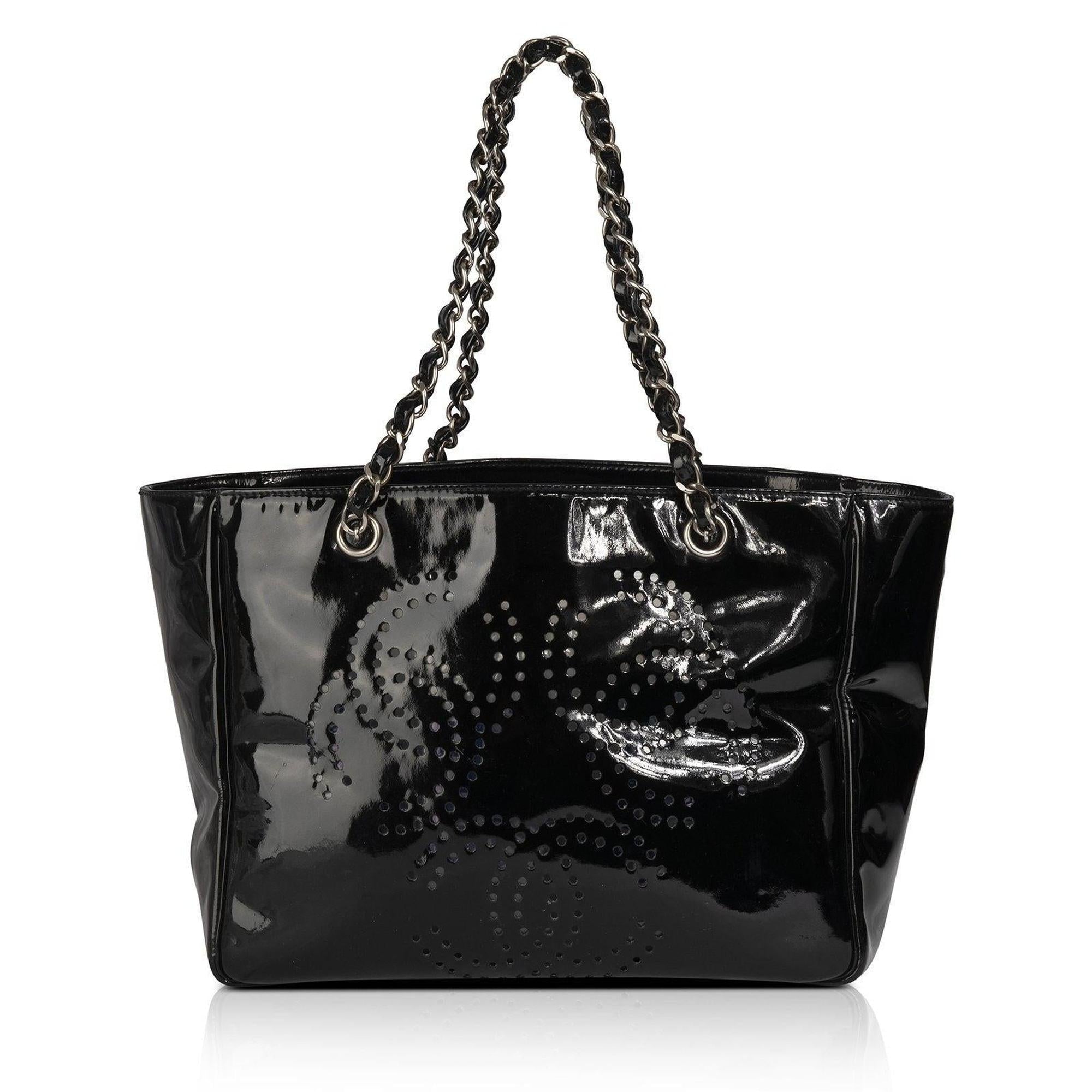 Chanel Perforated CC Patent Leather Tote