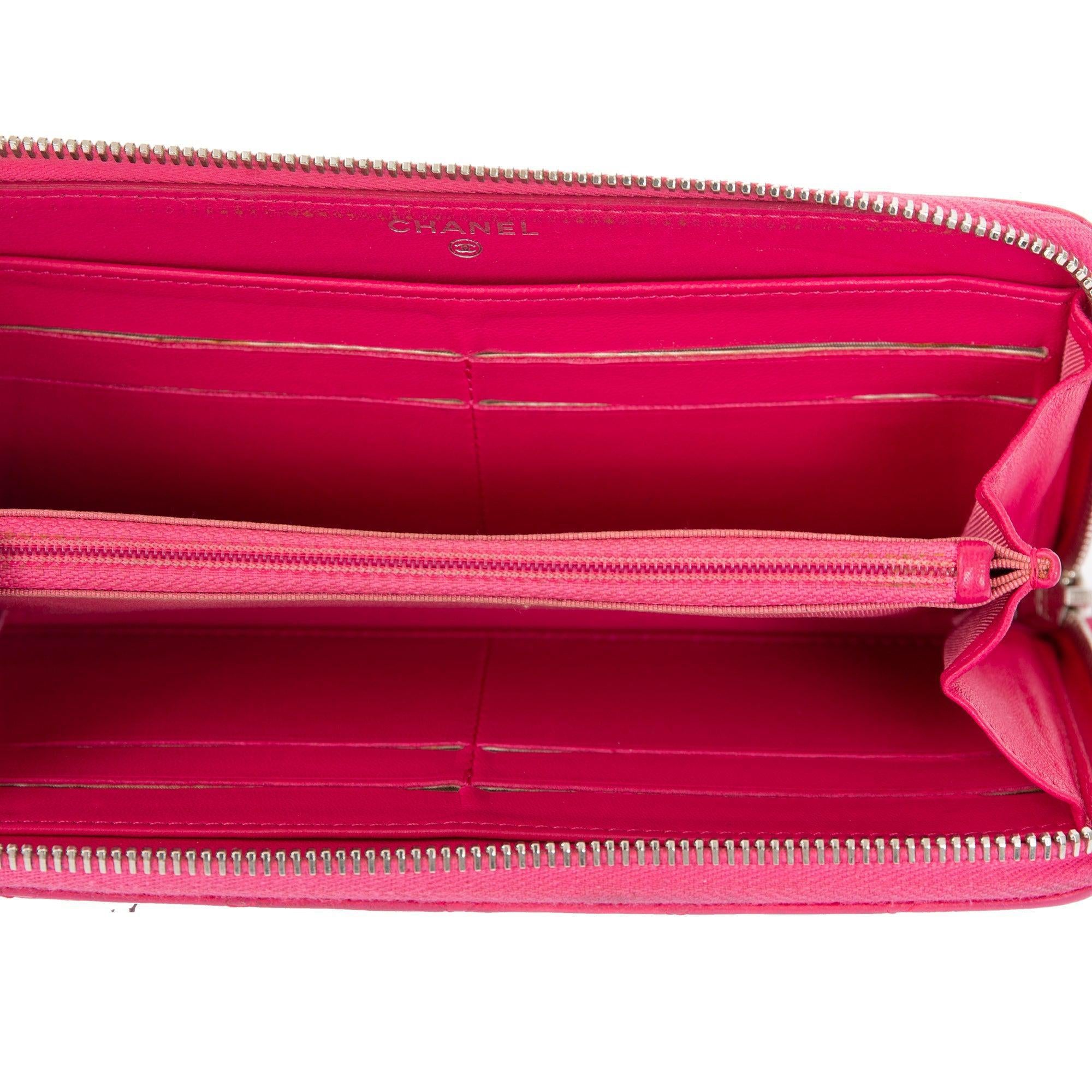 Chanel Pink Lambskin Classic Long Zipped Wallet w/ Authenticity Card