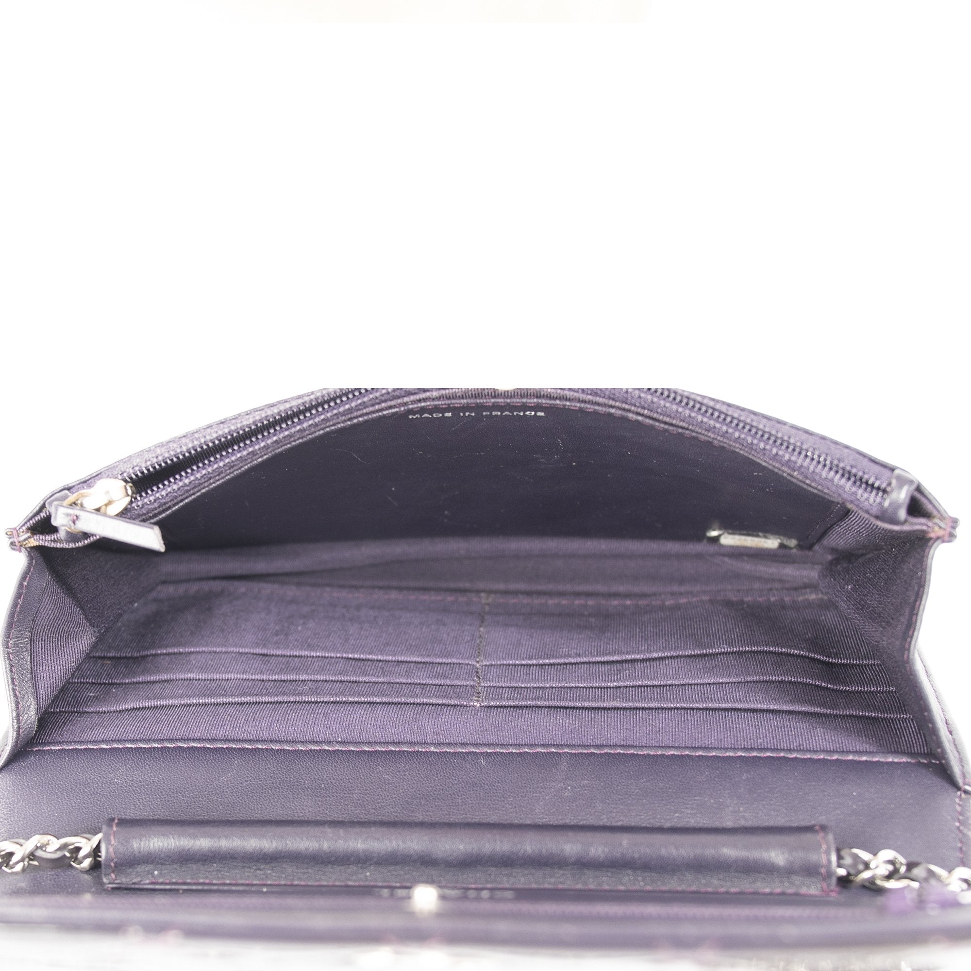 Chanel Purple Patent Classic Wallet on Chain w/ Box