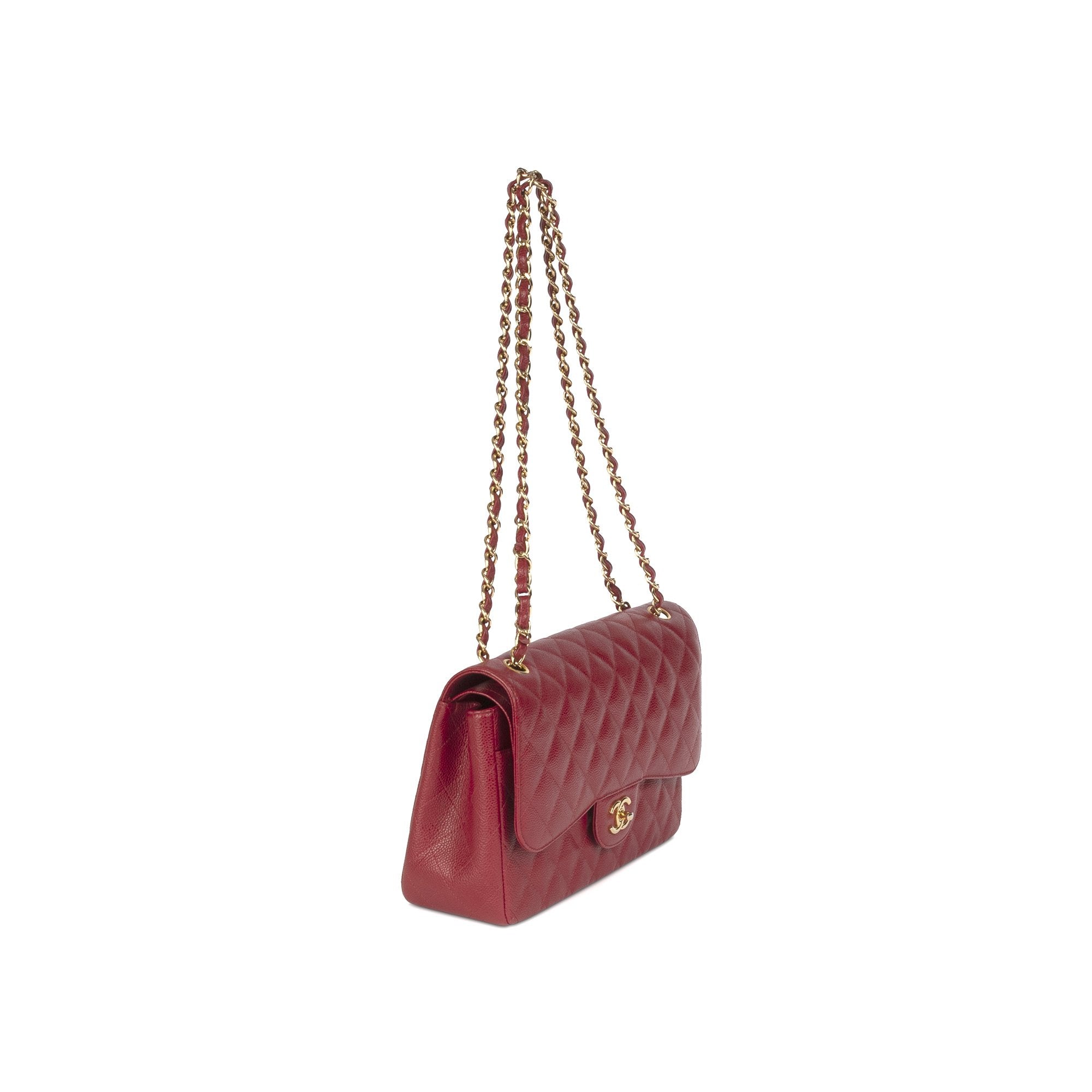 Chanel Red Caviar Large Classic Double Flap Bag w/ Box & Authenticity Card