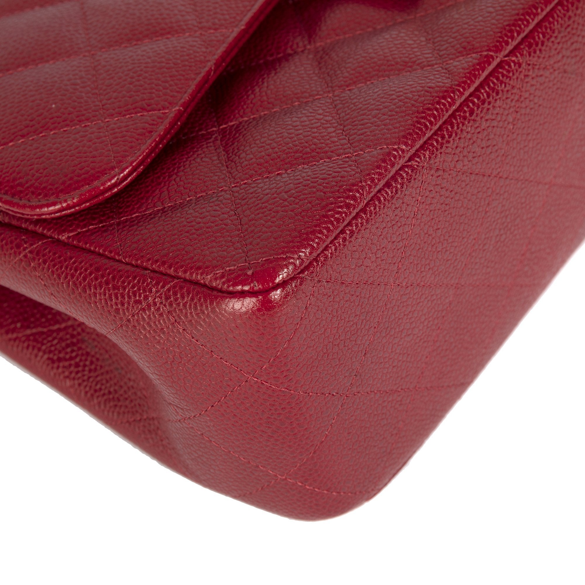 Chanel Red Caviar Large Classic Double Flap Bag w/ Box & Authenticity Card