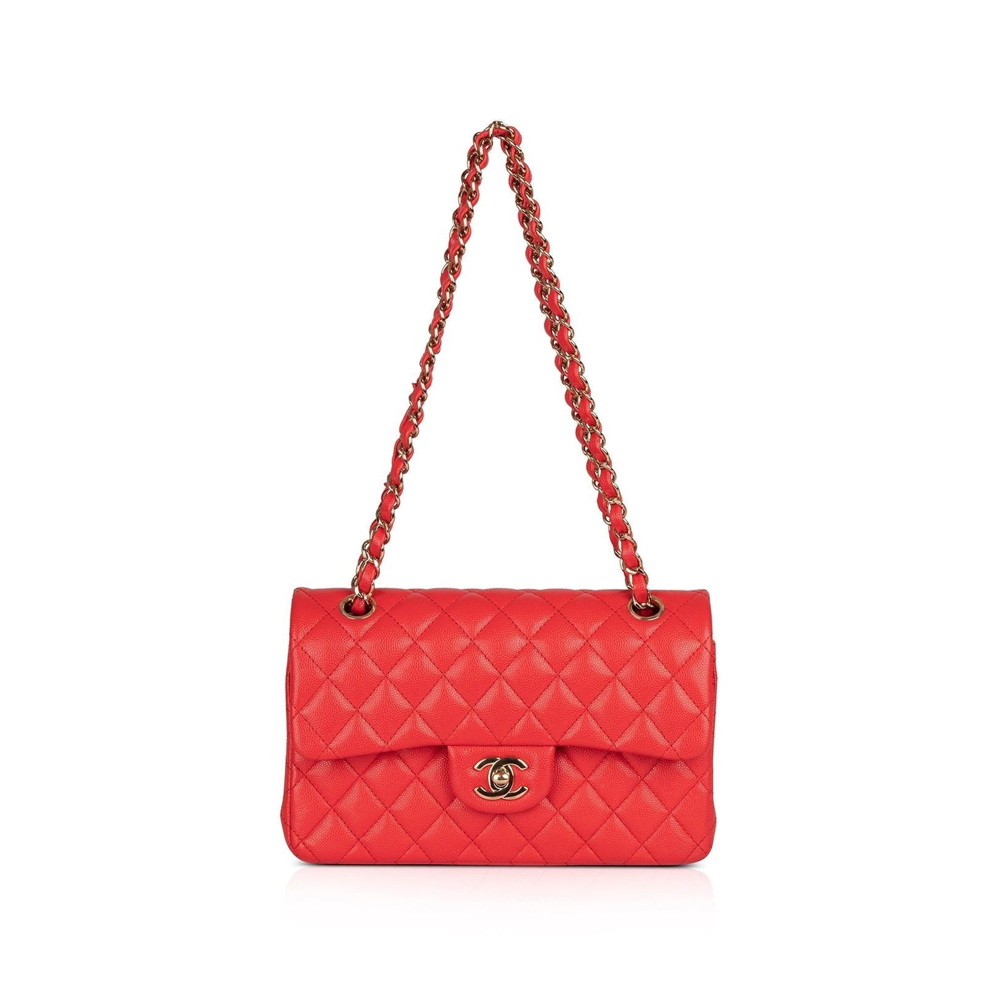 Chanel Red Caviar Small Classic Double Flap Bag w/ Box & Authenticity Card