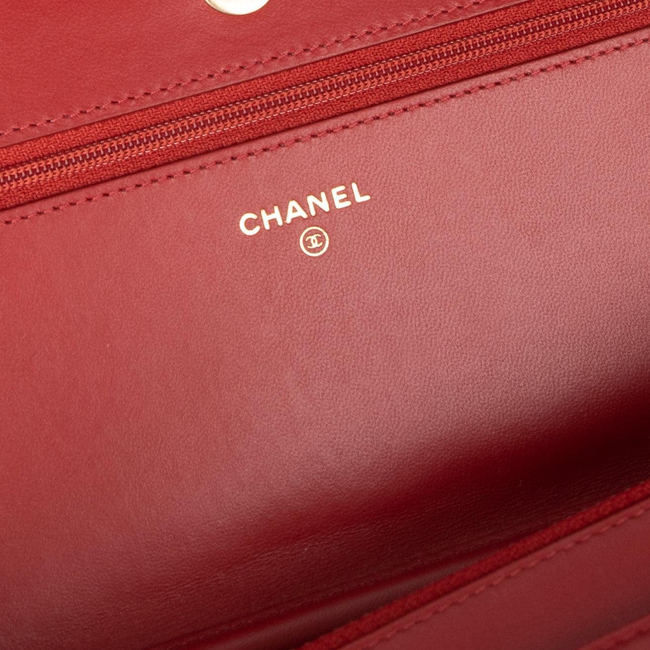 Chanel Red Lambskin Leather Boy Wallet on Chain w/ Box & Authenticity Card