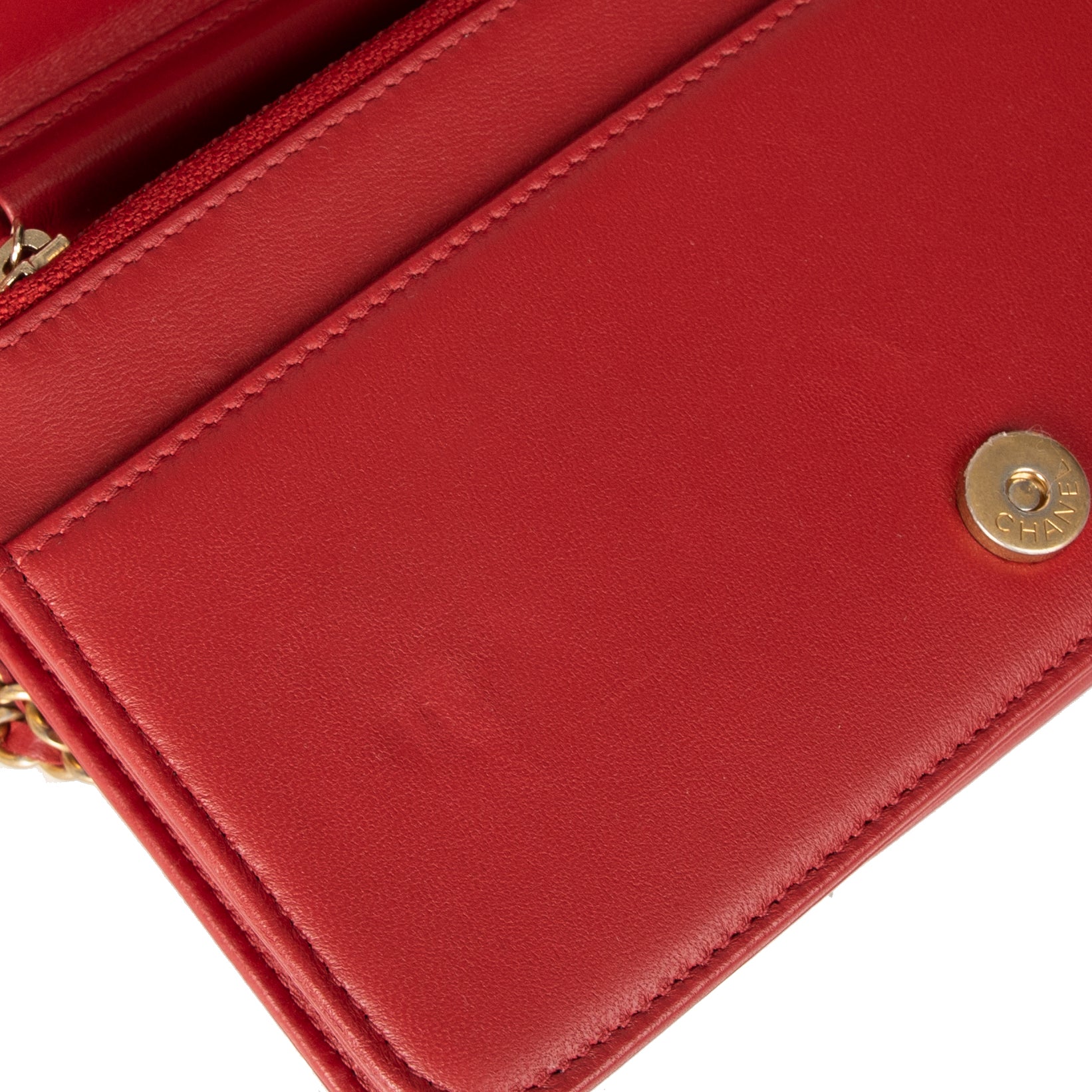 Chanel Red Lambskin Leather Boy Wallet on Chain w/ Box & Authenticity Card