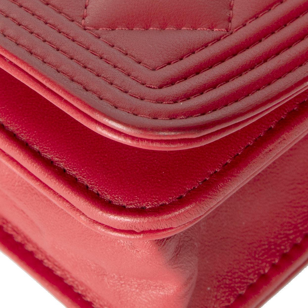 Chanel Red Lambskin Leather Boy Wallet on Chain w/ Box & Authenticity Card