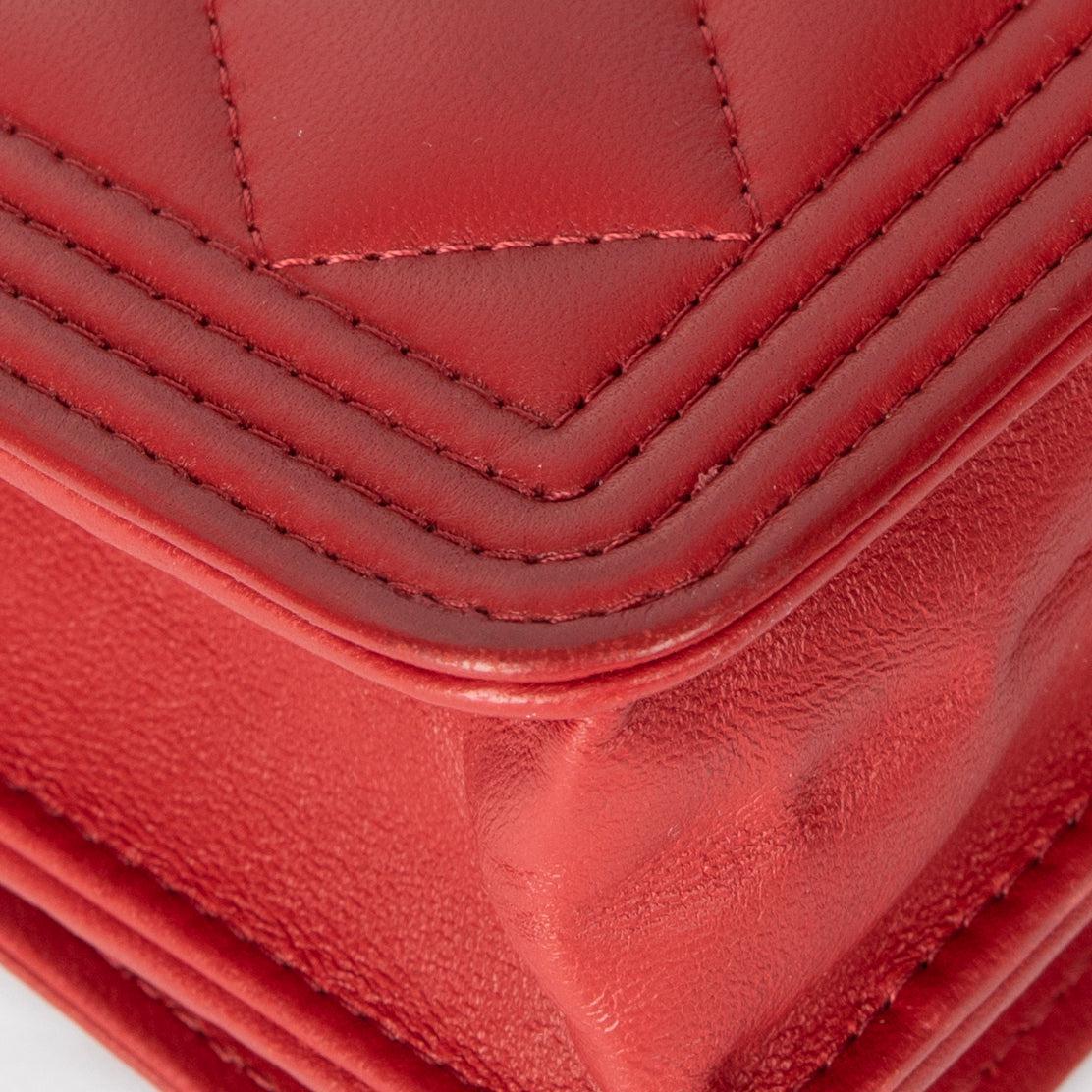 Chanel Red Lambskin Leather Boy Wallet on Chain w/ Box & Authenticity Card