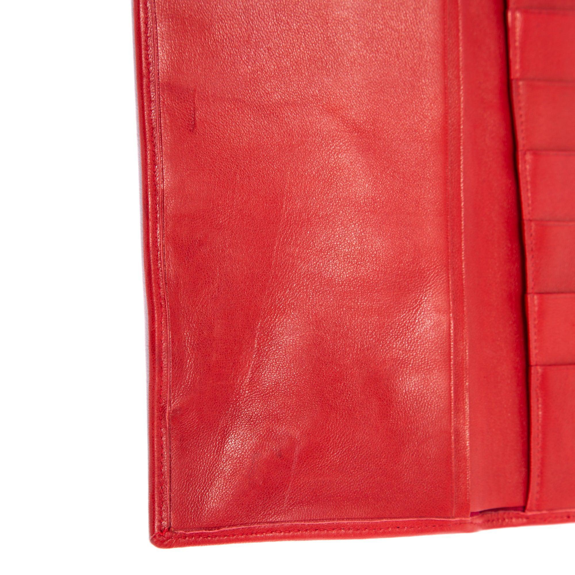 Chanel Red Leather Diamond Stitch Bifold Yen Wallet w/ Authenticity Card