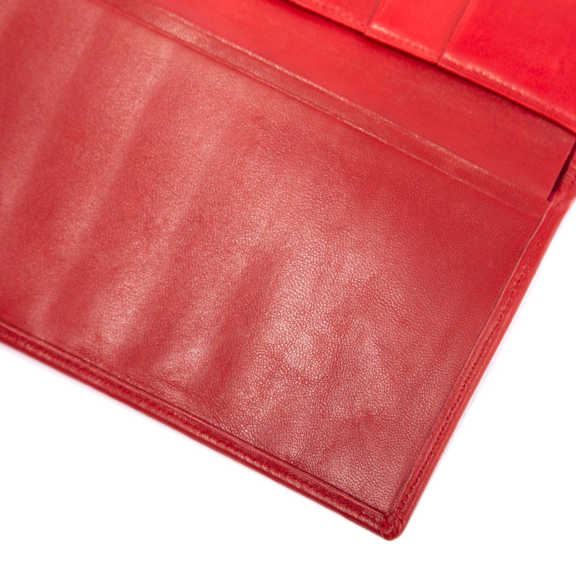 Chanel Red Leather Diamond Stitch Bifold Yen Wallet w/ Authenticity Card