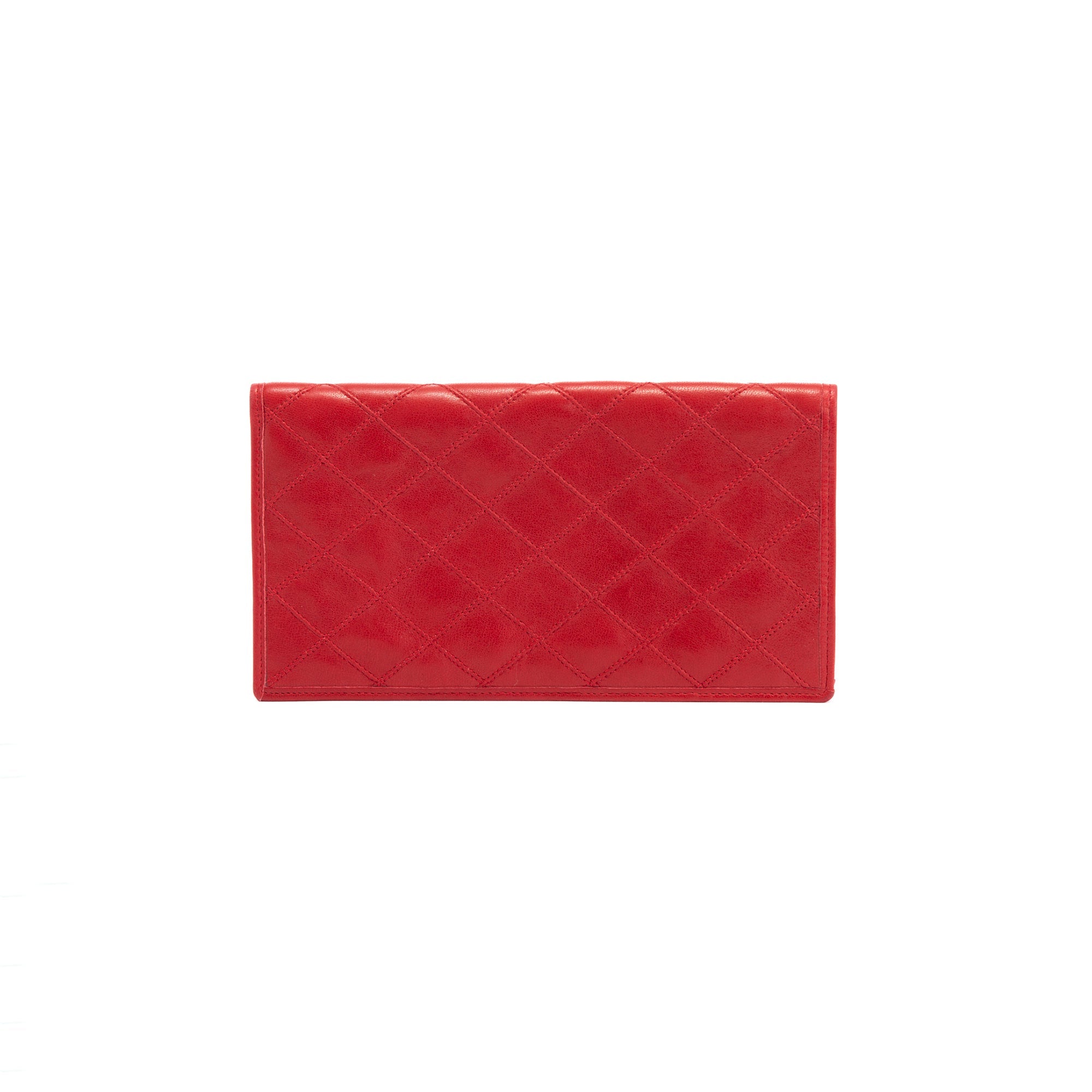 Chanel Red Leather Diamond Stitch Bifold Yen Wallet w/ Authenticity Card