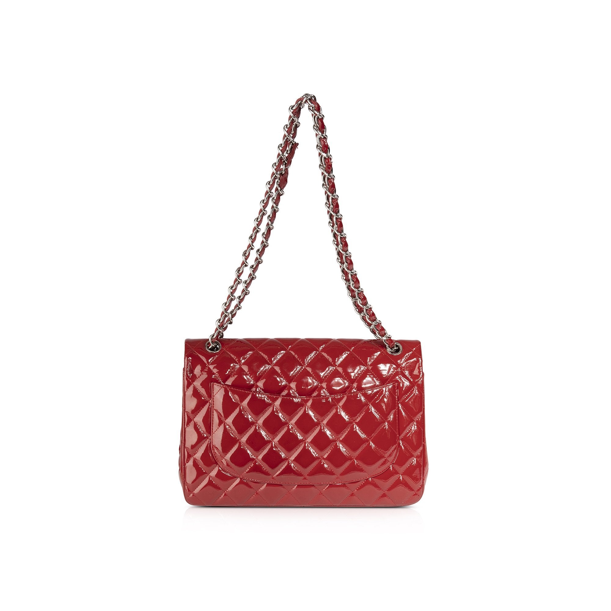Chanel Red Patent Leather Classic Jumbo Double Flap Bag