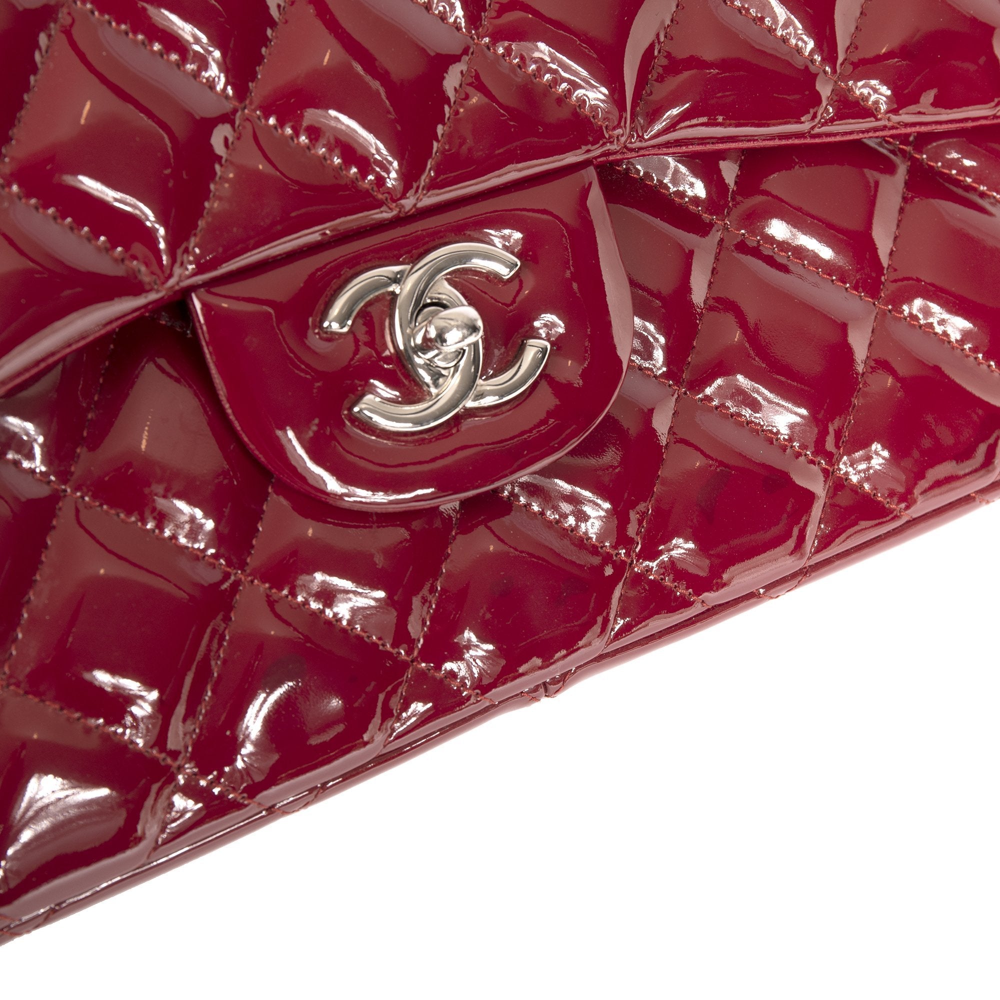 Chanel Red Patent Leather Classic Jumbo Double Flap Bag