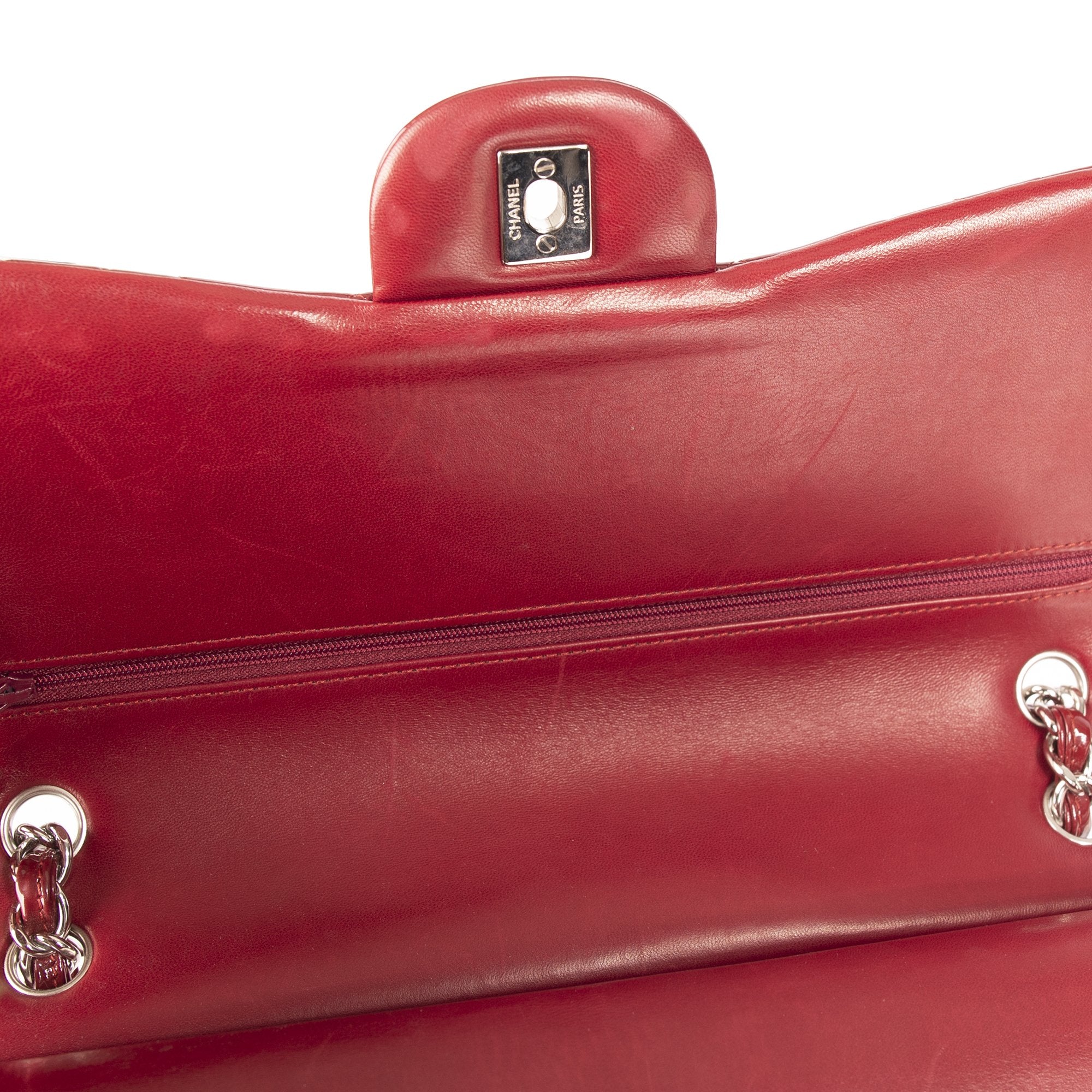 Chanel Red Patent Leather Classic Jumbo Double Flap Bag