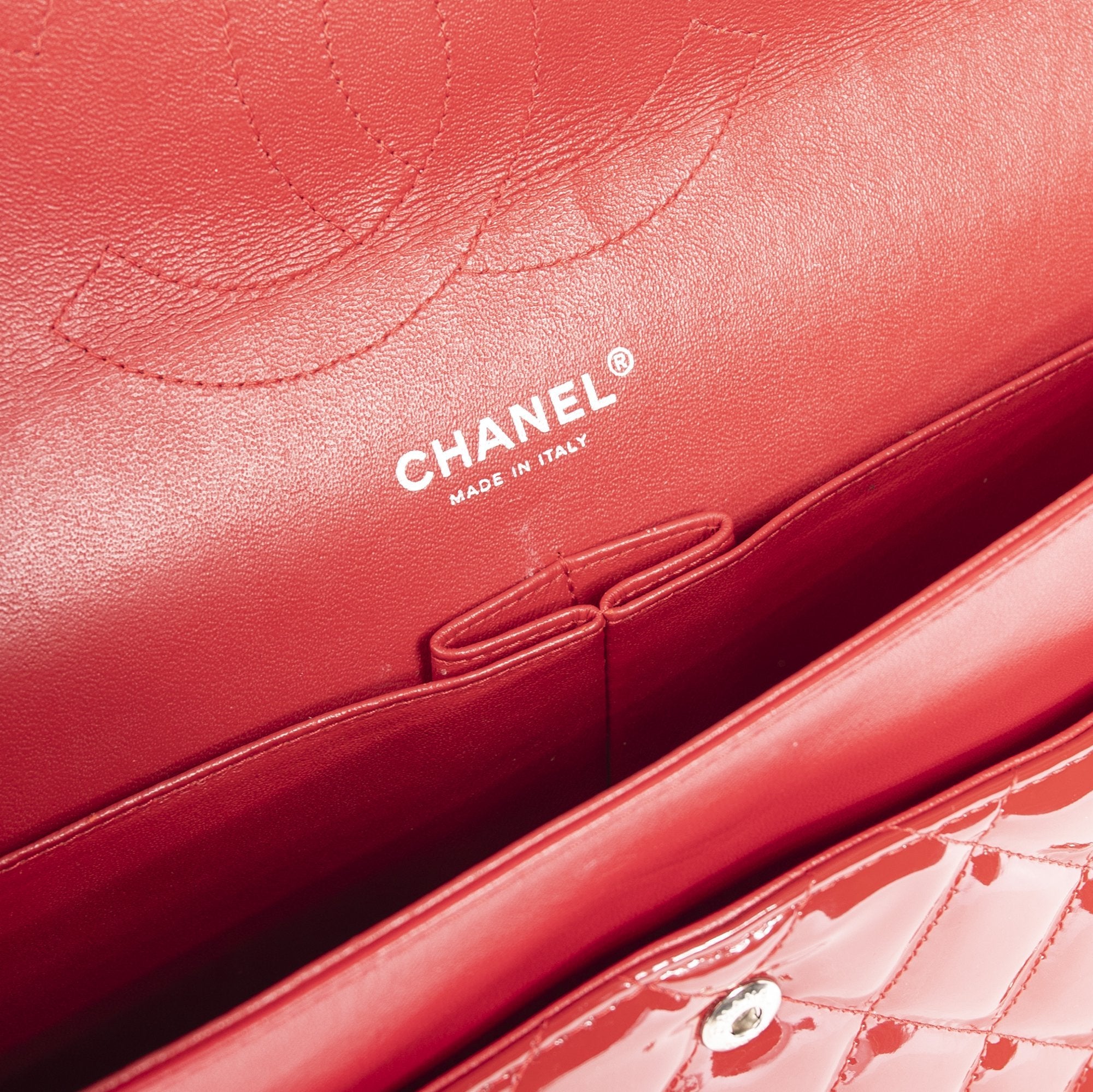 Chanel Red Patent Leather Classic Jumbo Double Flap Bag