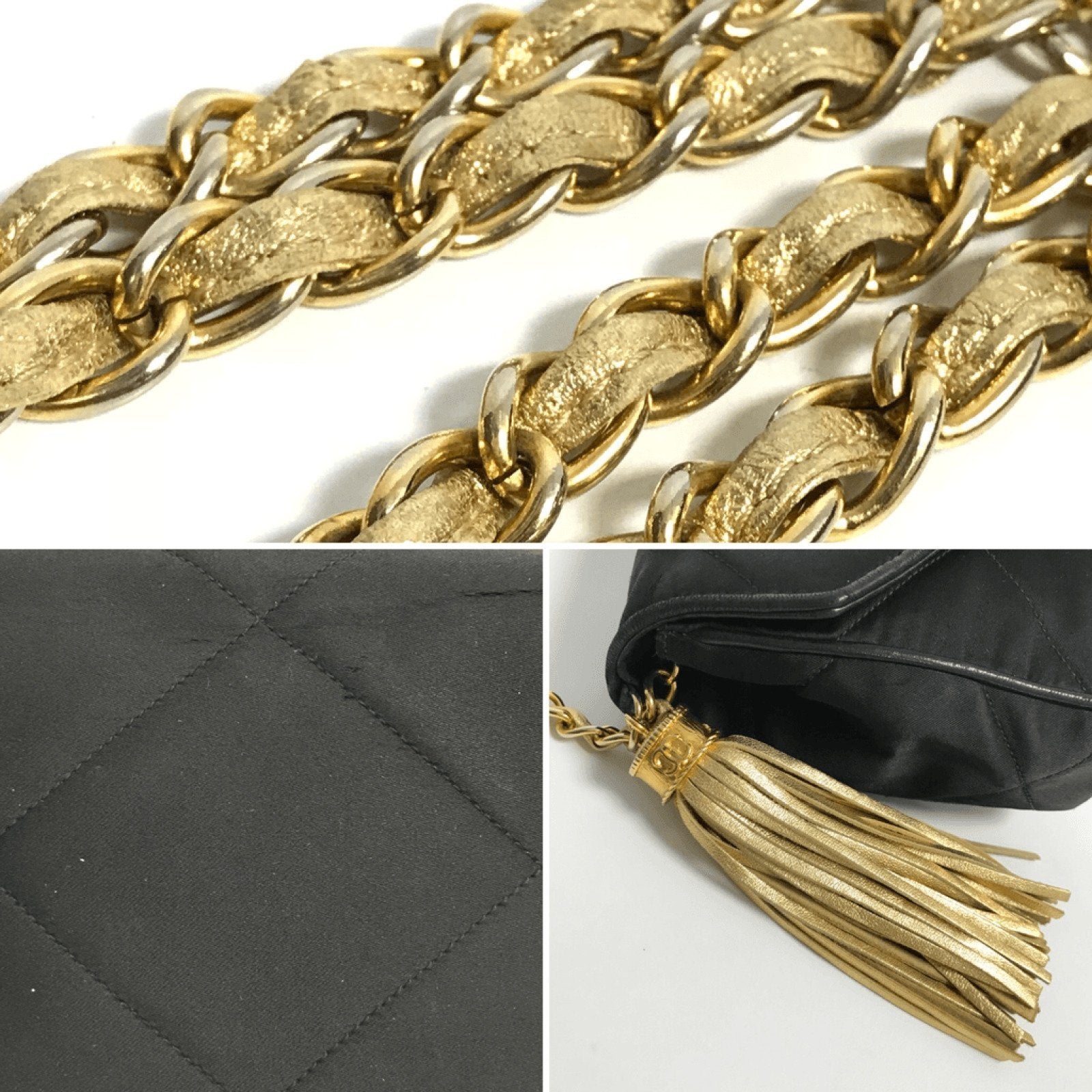 Chanel Satin Black and Gold Tassel Evening Bag