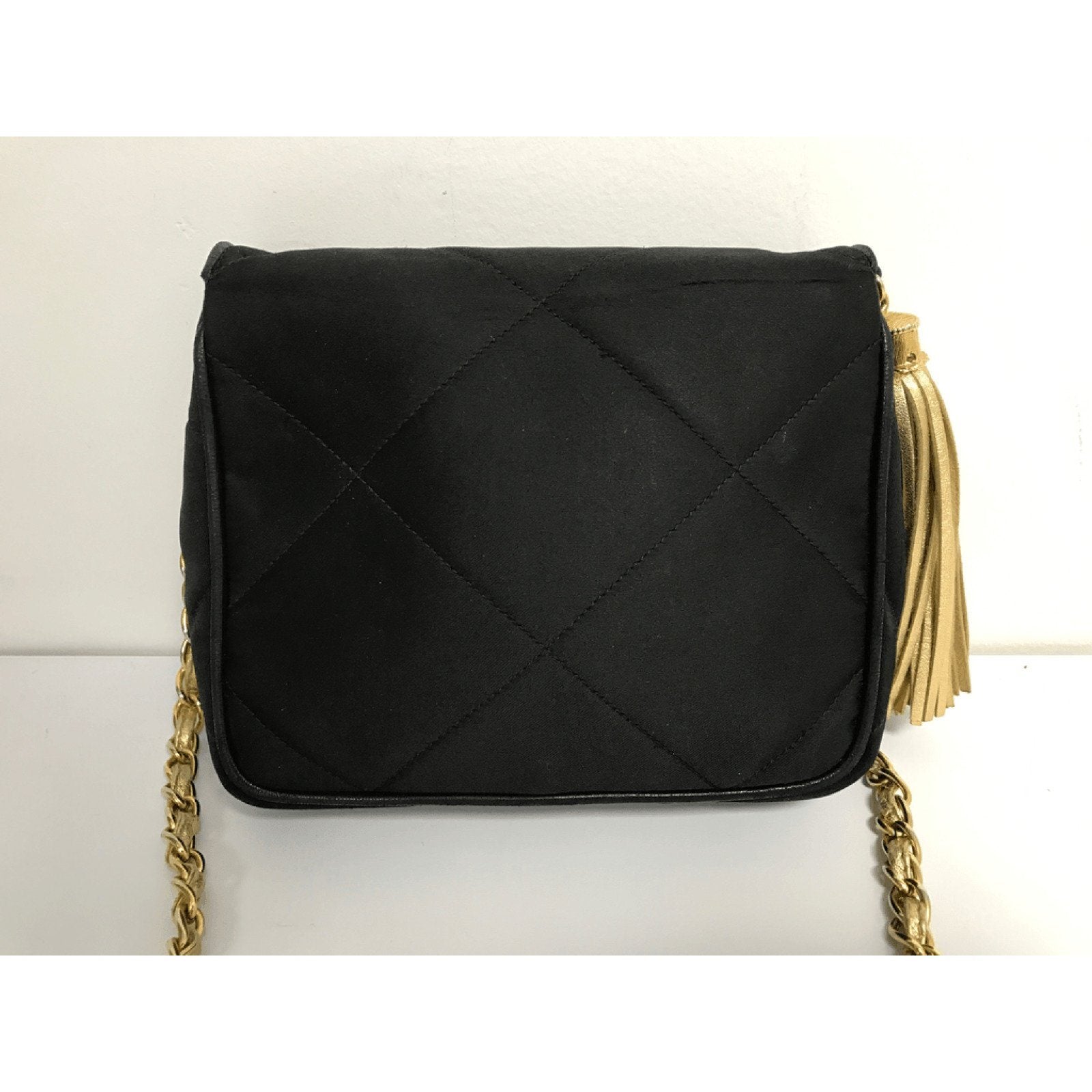 Chanel Satin Black and Gold Tassel Evening Bag