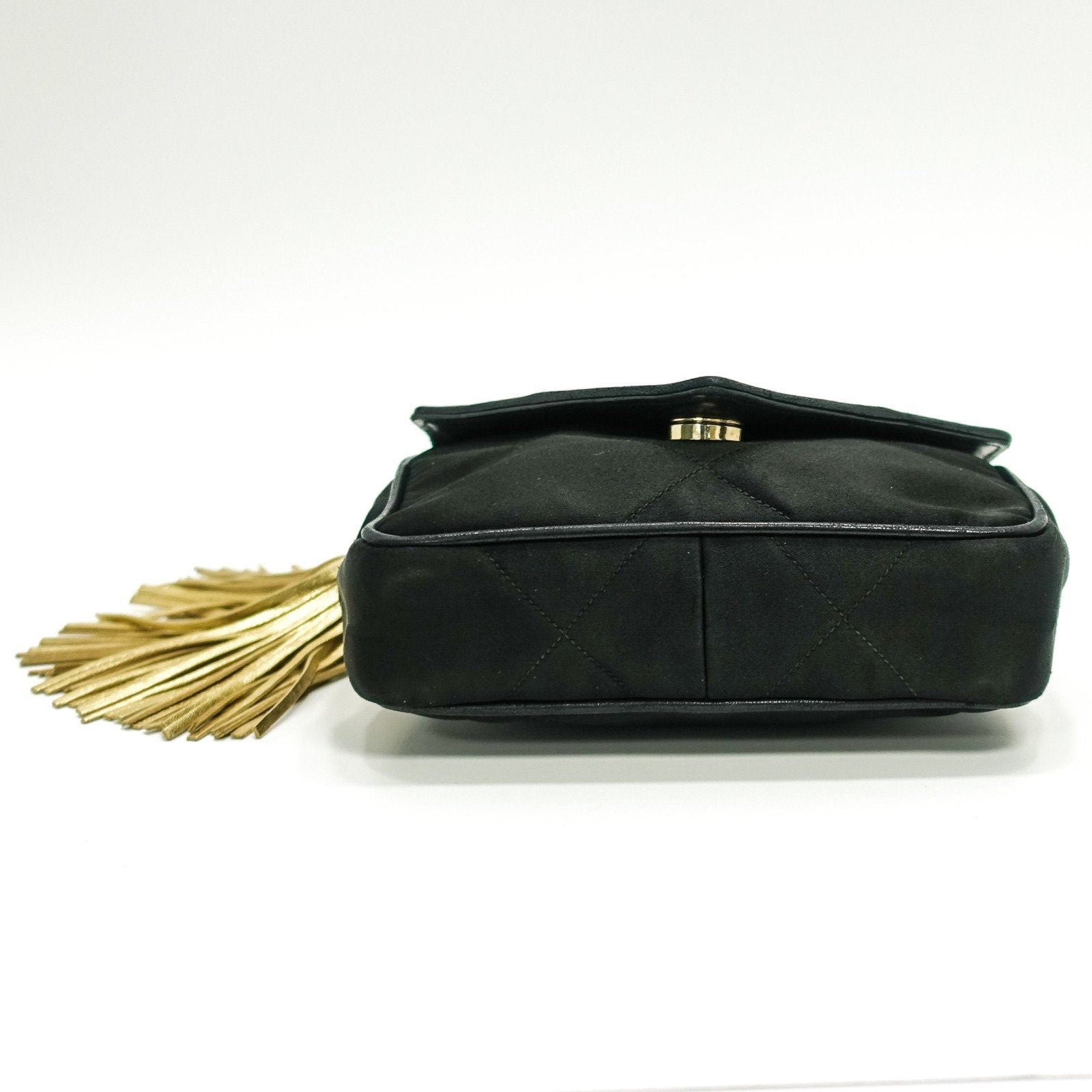 Chanel Satin Black and Gold Tassel Evening Bag
