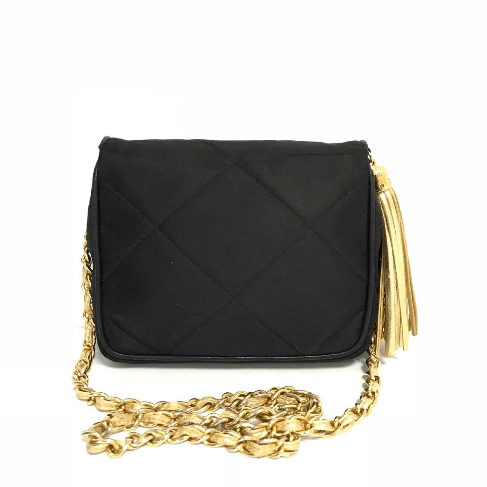 Chanel Satin Black and Gold Tassel Evening Bag