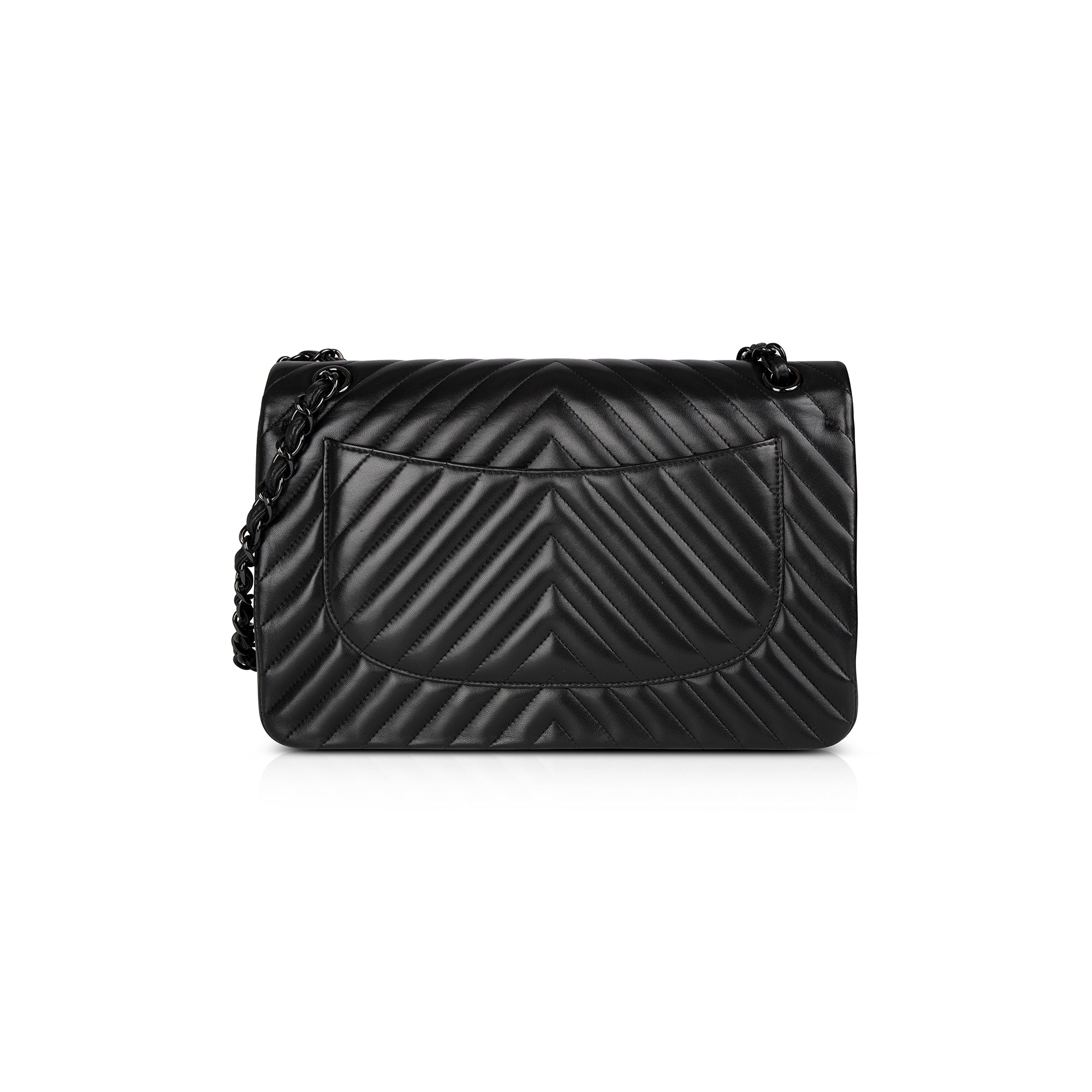 Chanel So Black Chevron Classic Jumbo Double Flap Bag w/ Box