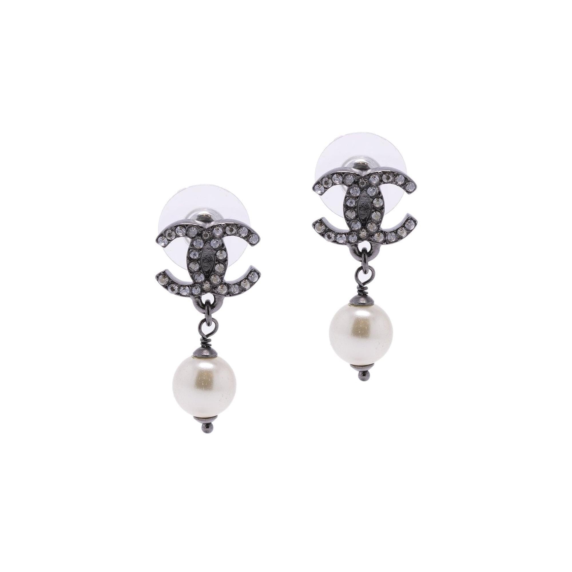Chanel Strass & Faux Pearl CC Drop Earrings