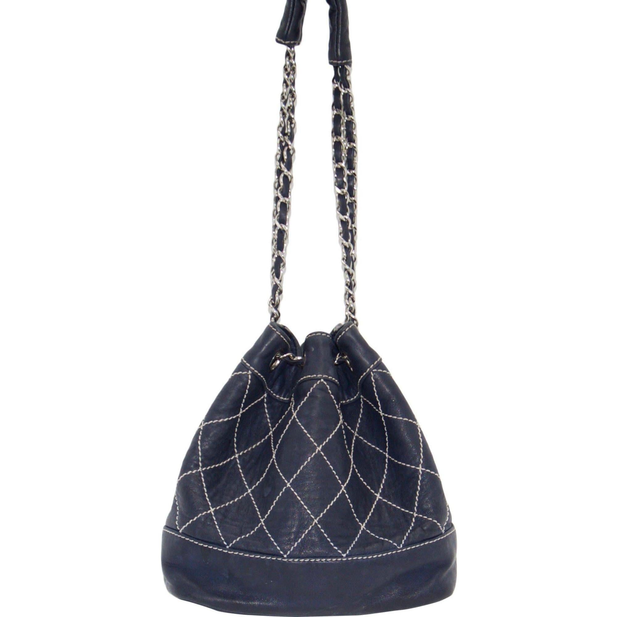 Chanel Surpique Drawstring Bucket Bag