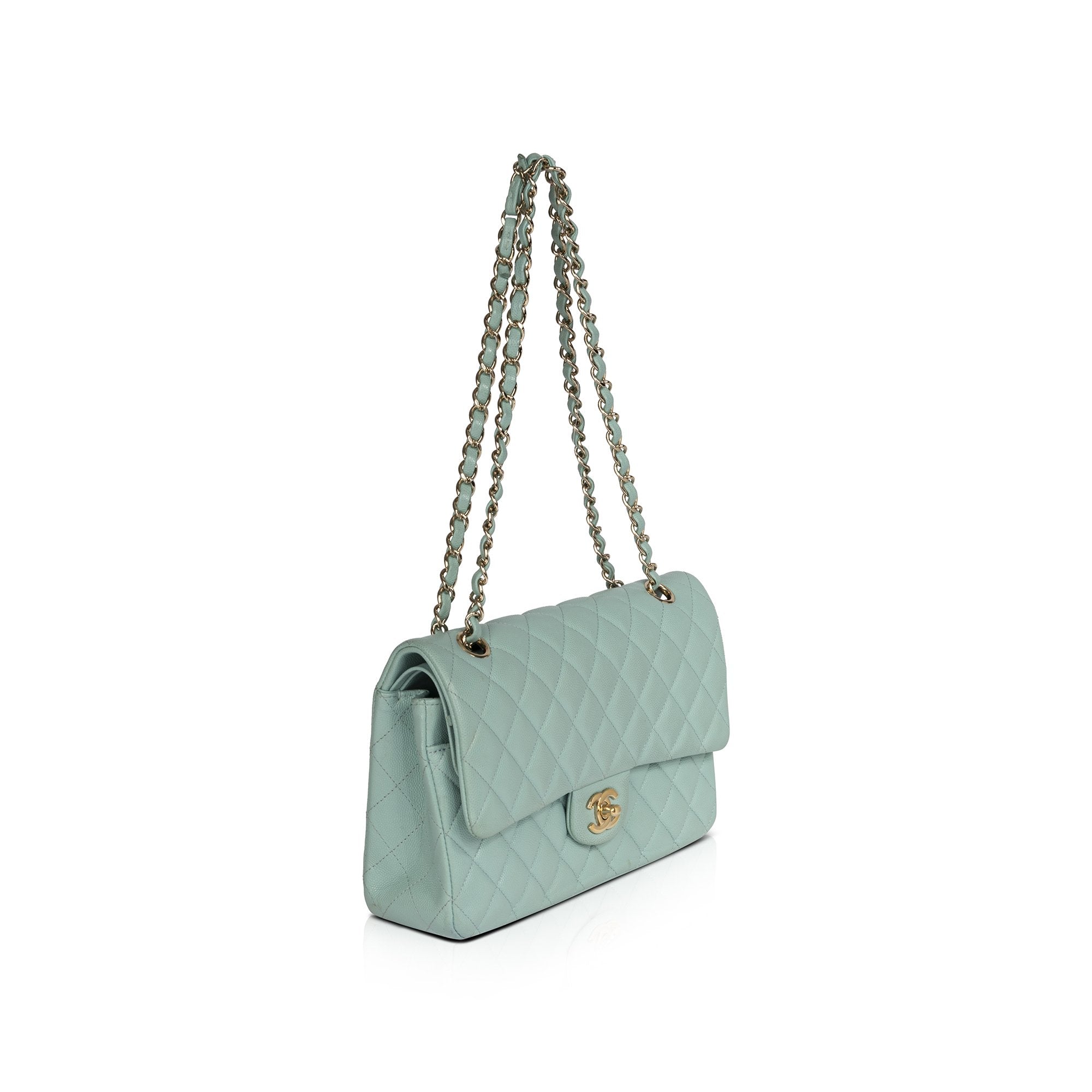 Chanel Turquiose Caviar Medium Classic Double Flap Bag w/ Authenticity Card & Box