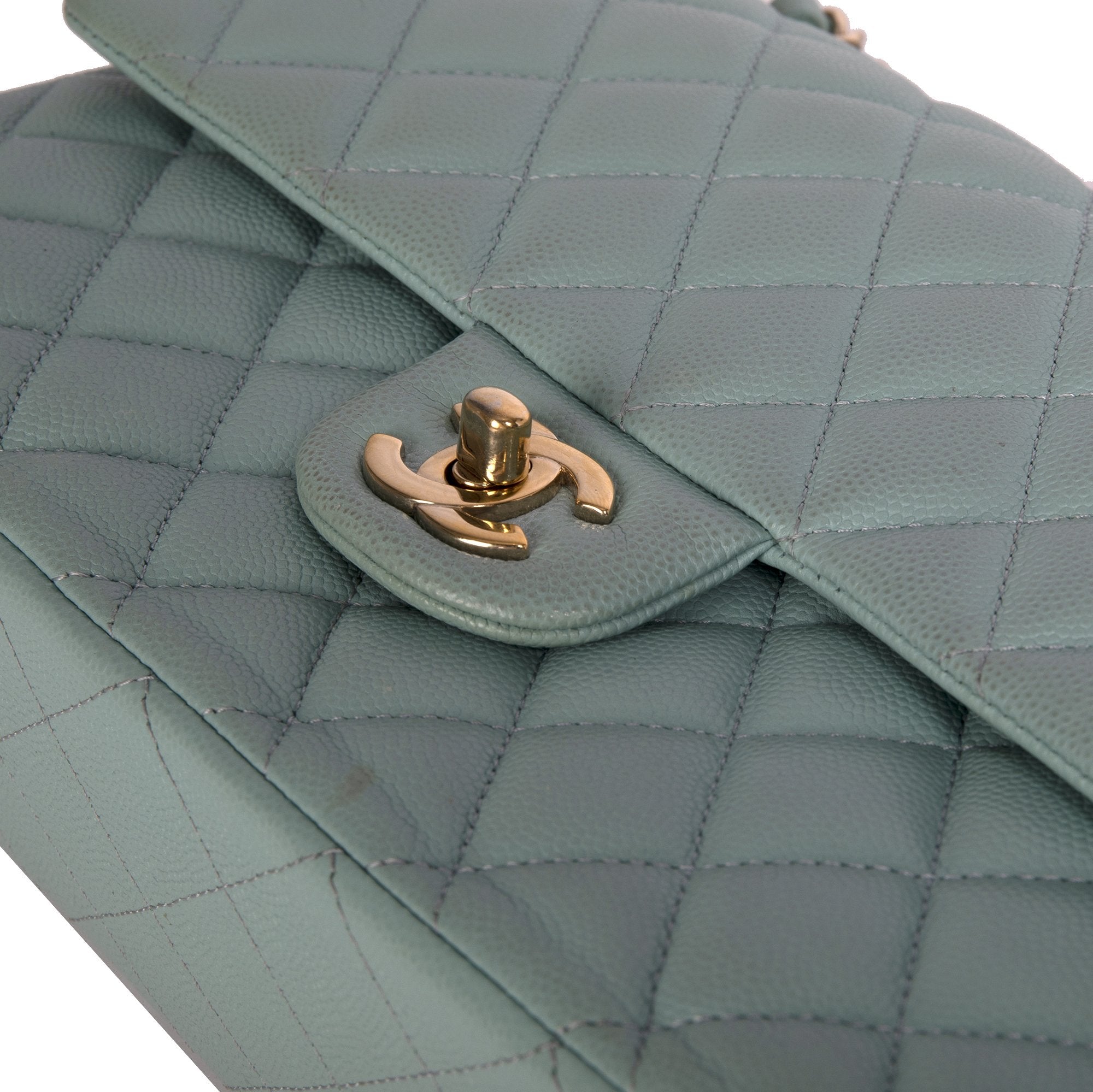 Chanel Turquiose Caviar Medium Classic Double Flap Bag w/ Authenticity Card & Box