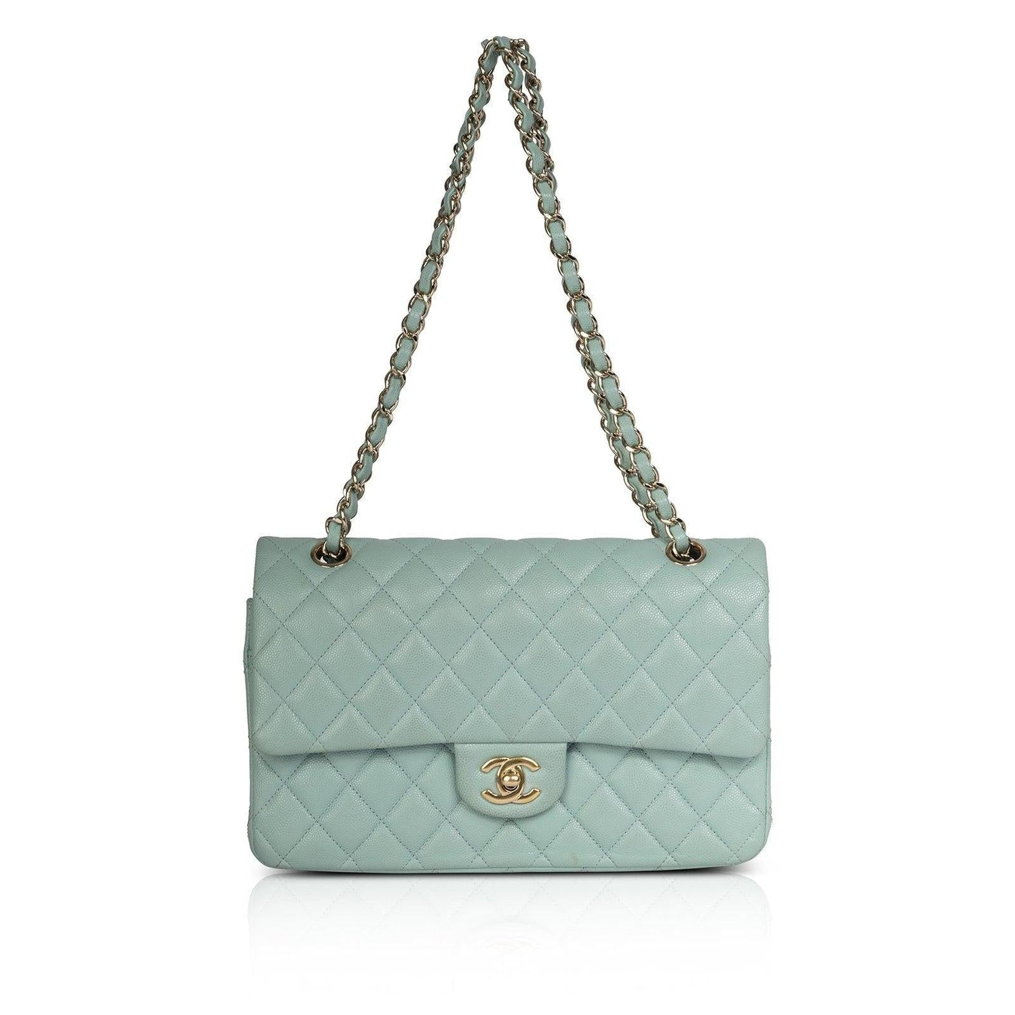 Chanel Turquiose Caviar Medium Classic Double Flap Bag w/ Authenticity Card & Box