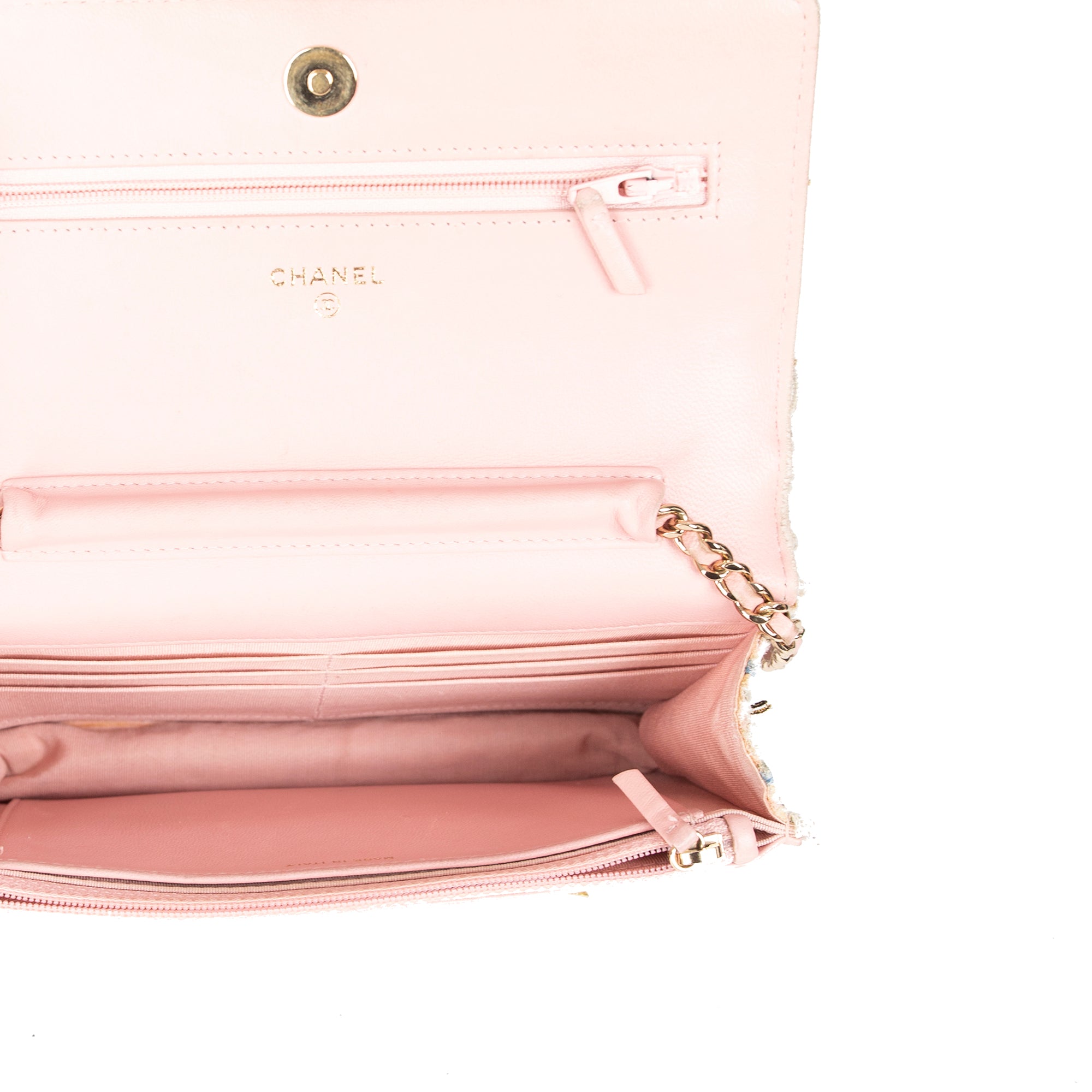 Chanel Tweed Quilted Classic Charms Wallet on Chain w/ Authenticity Card