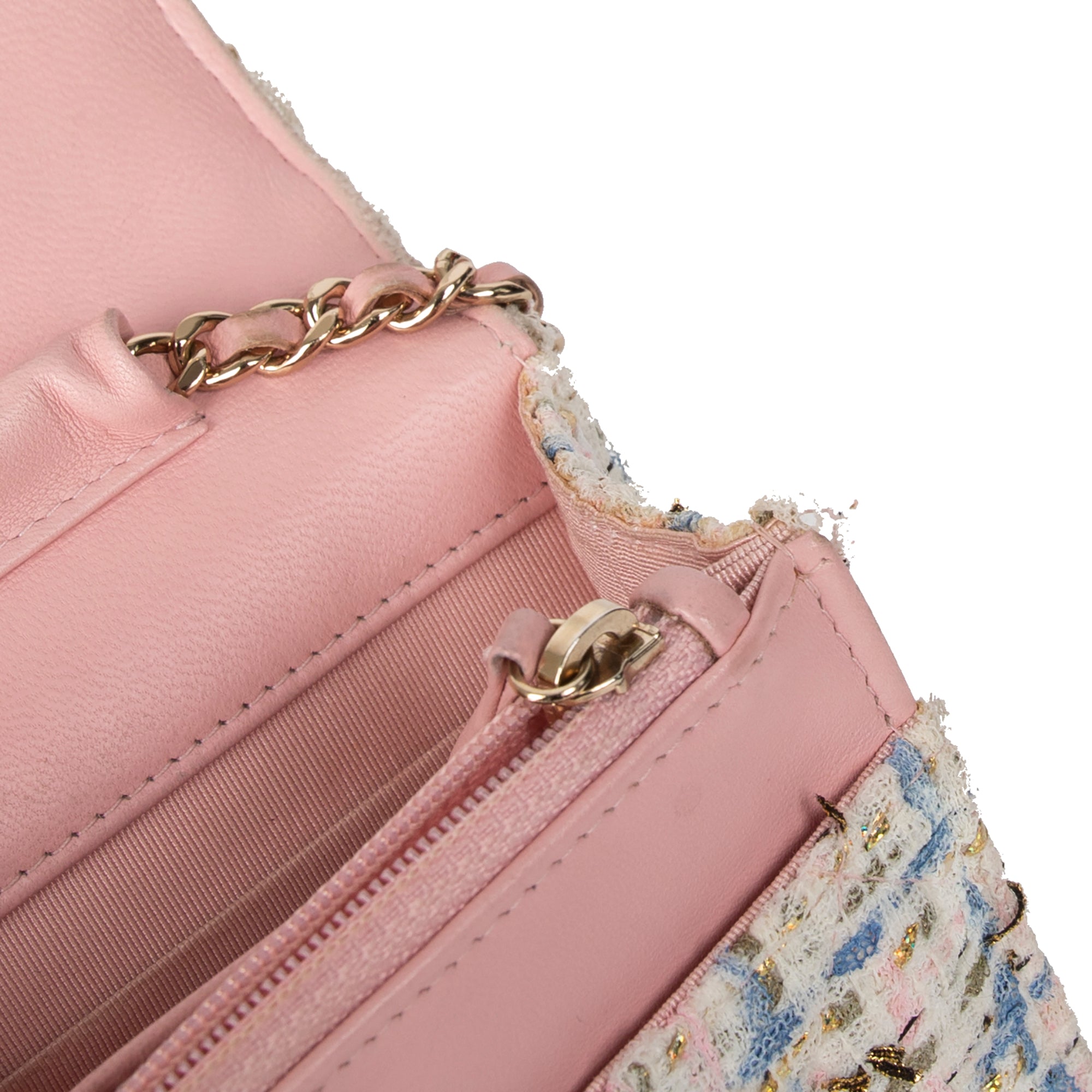 Chanel Tweed Quilted Classic Charms Wallet on Chain w/ Authenticity Card