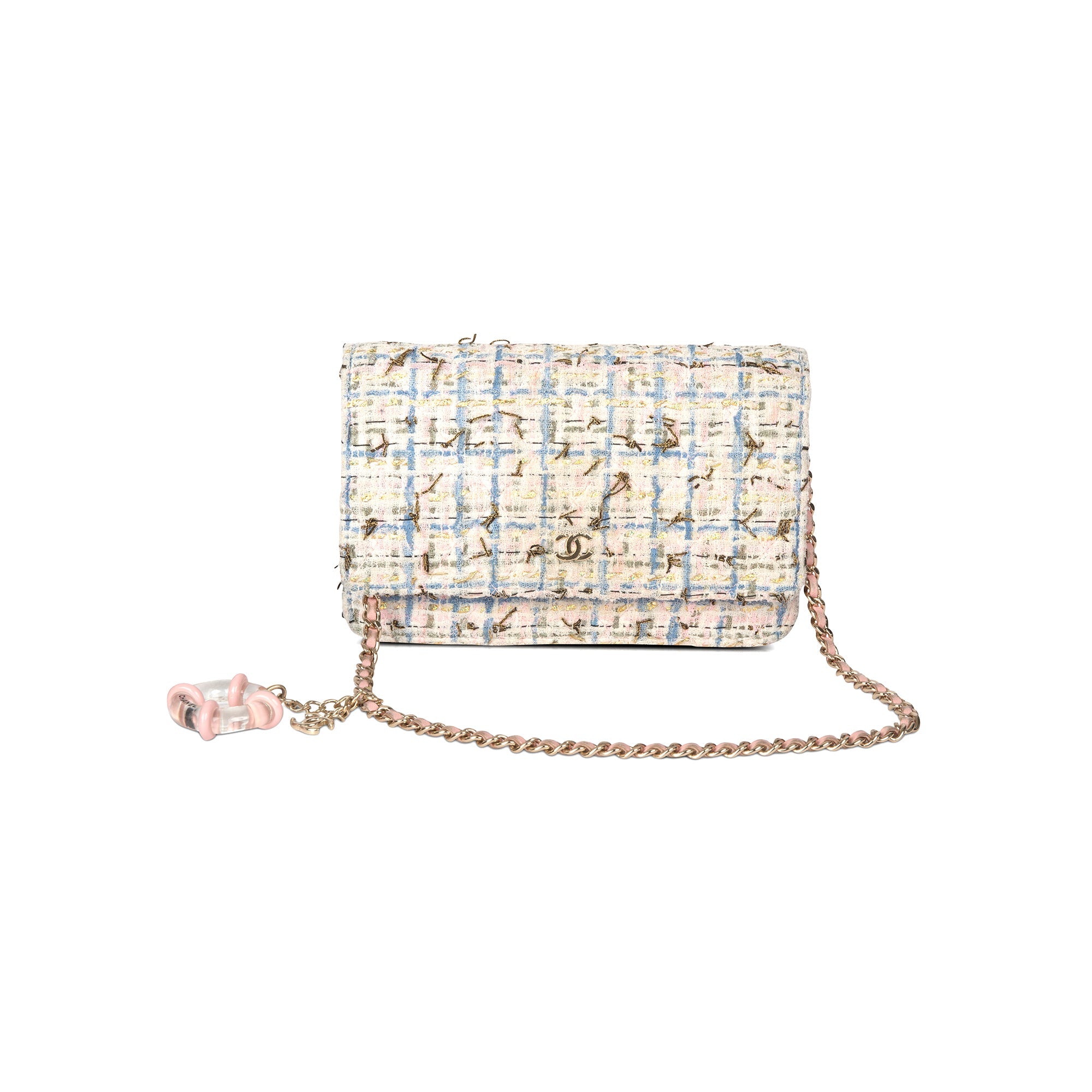 Chanel Tweed Quilted Classic Charms Wallet on Chain w/ Authenticity Card