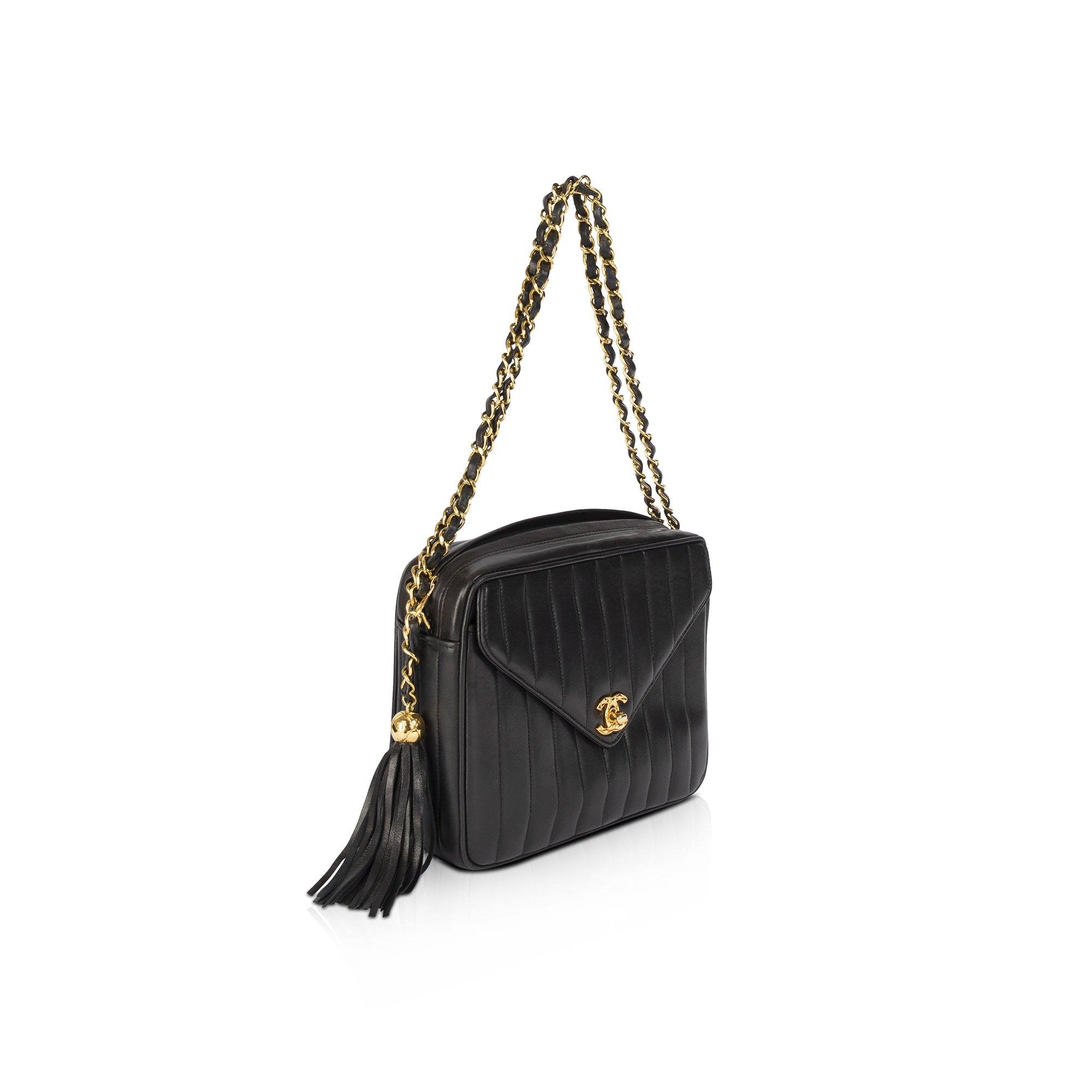 Chanel Vertical Quilt Front Pocket Tassel Camera Bag