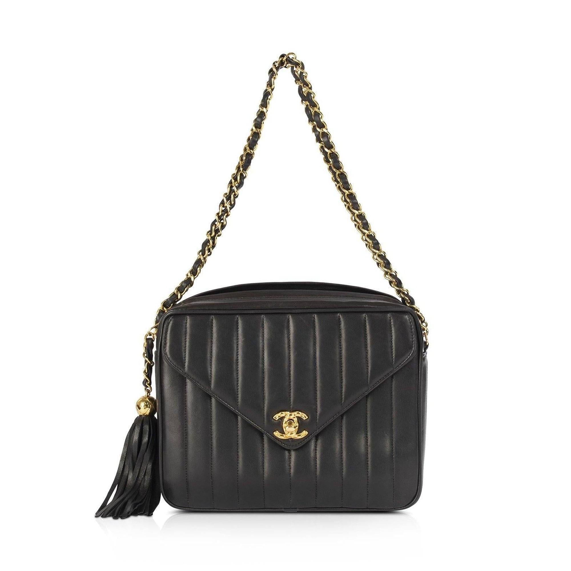 Chanel Vertical Quilt Front Pocket Tassel Camera Bag