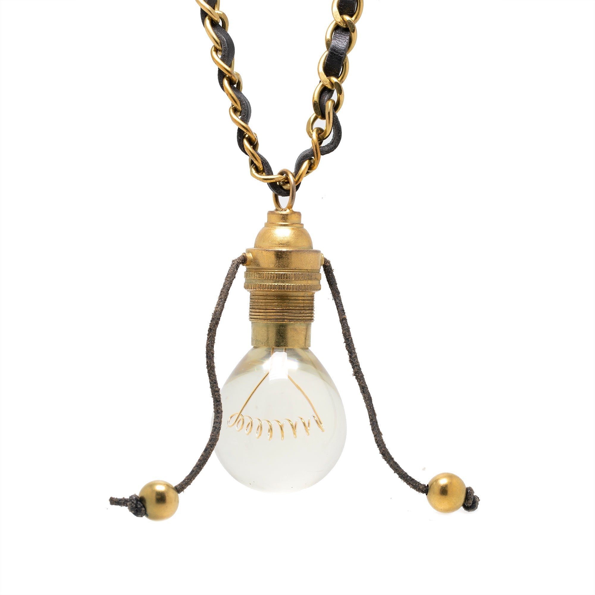 Chanel Vintage 1994 Light Bulb Chain-Link & Leather Necklace