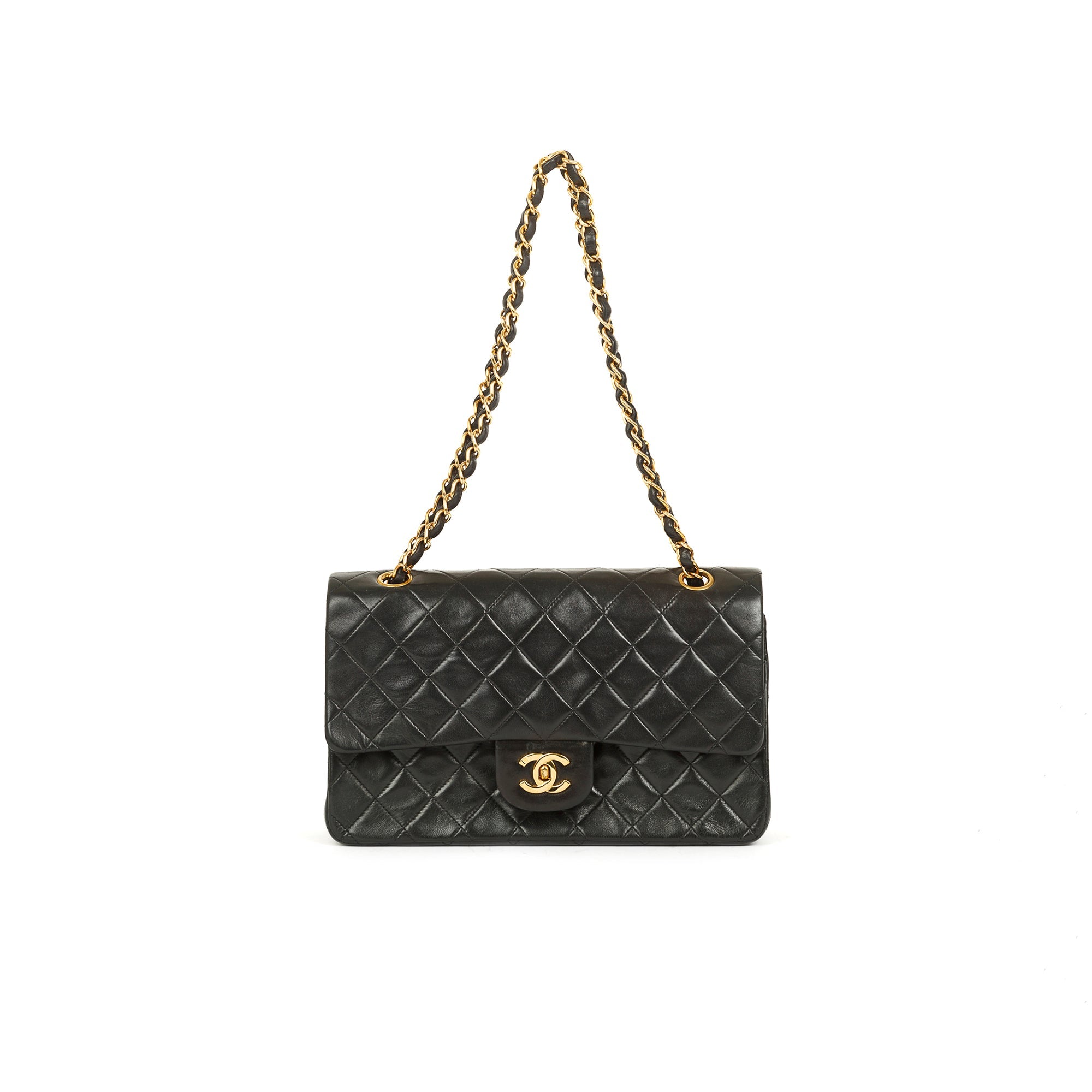 Chanel Vintage Black Lambskin Medium Classic Double Flap Bag w/ Box