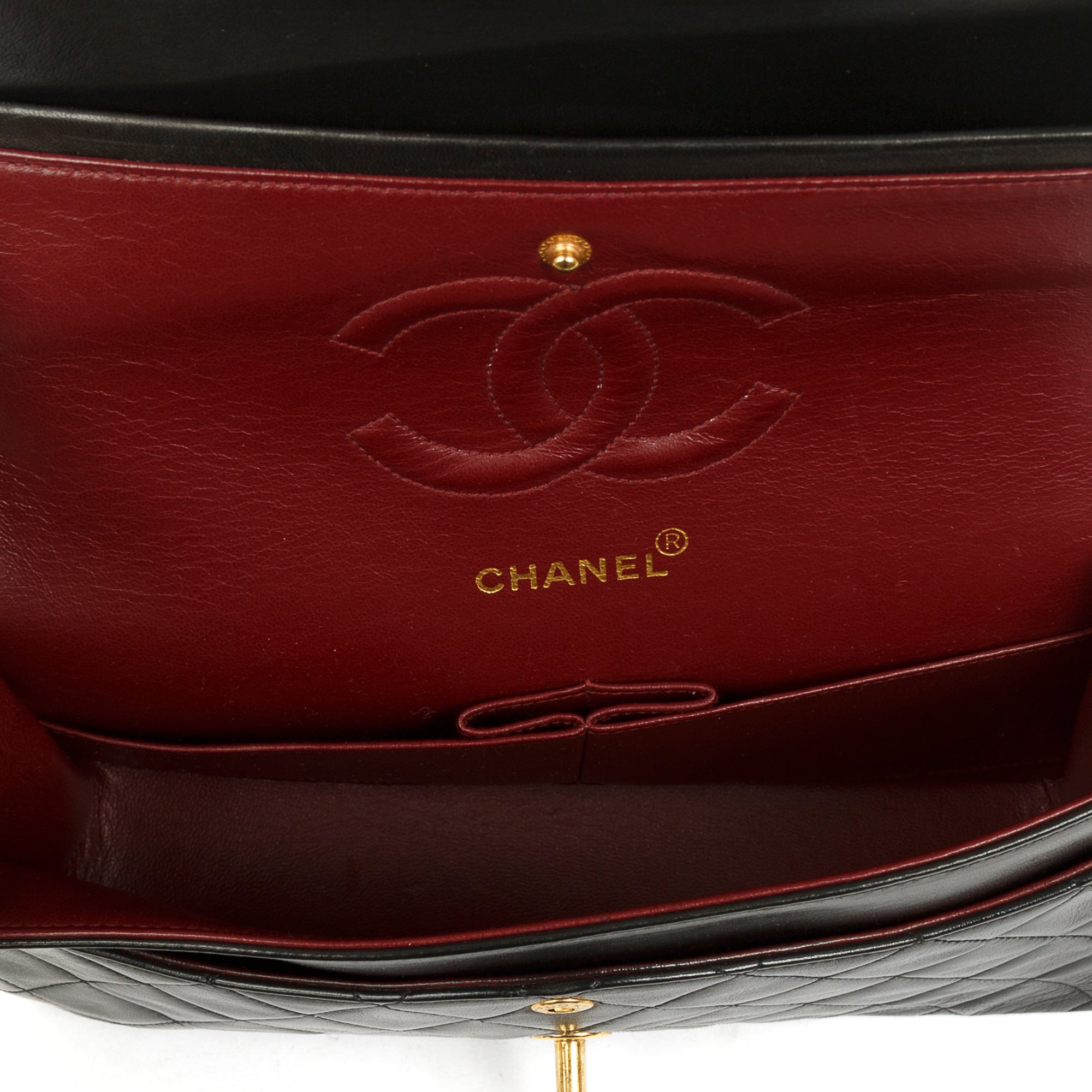 Chanel Vintage Black Lambskin Medium Classic Double Flap Bag w/ Box