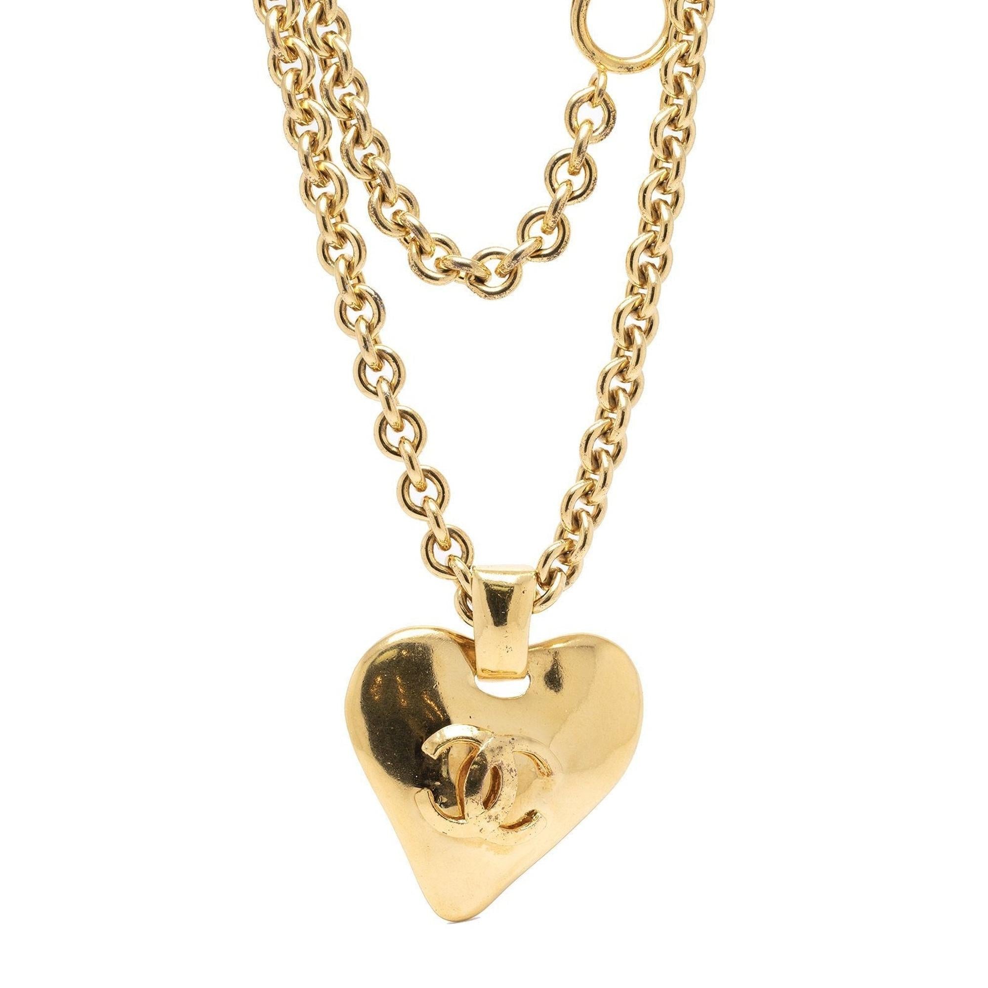 Chanel Vintage CC Heart Pendant Necklace w/ Box