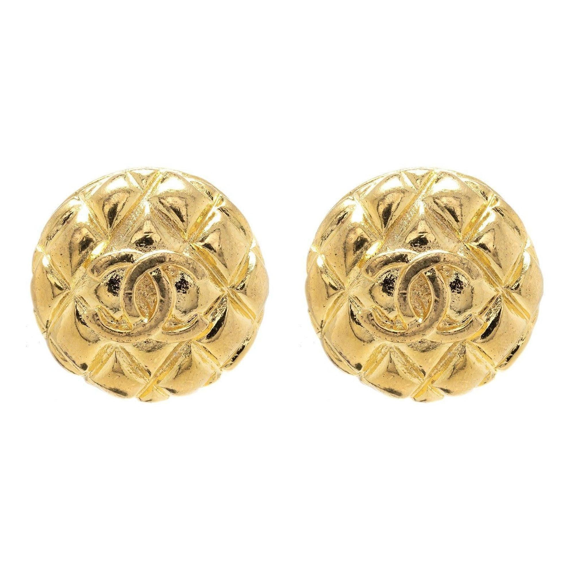 Chanel Vintage CC Quilted Clip-On Earrings