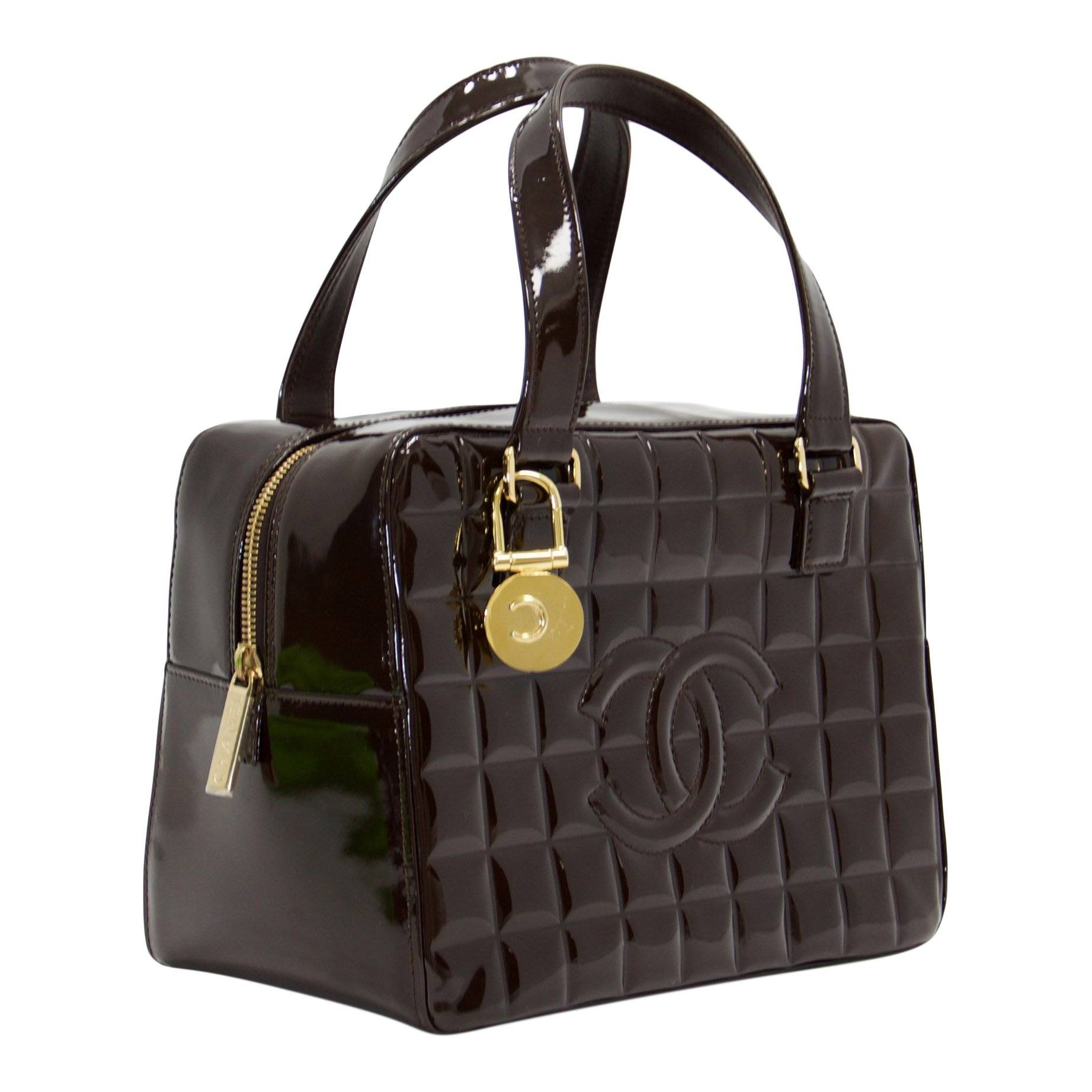 Chanel Vintage Chocolate Patent Leather Camera Bag