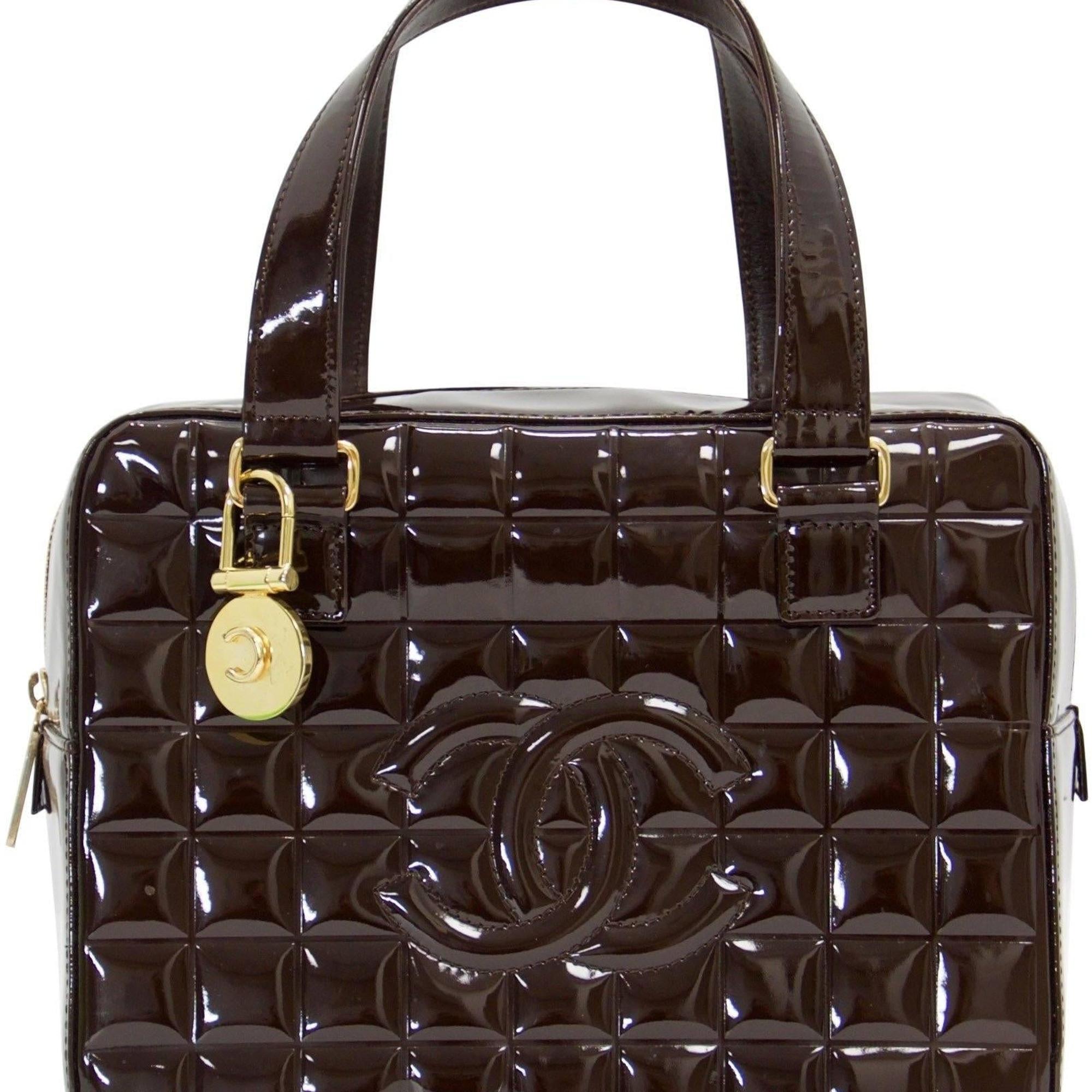 Chanel Vintage Chocolate Patent Leather Camera Bag