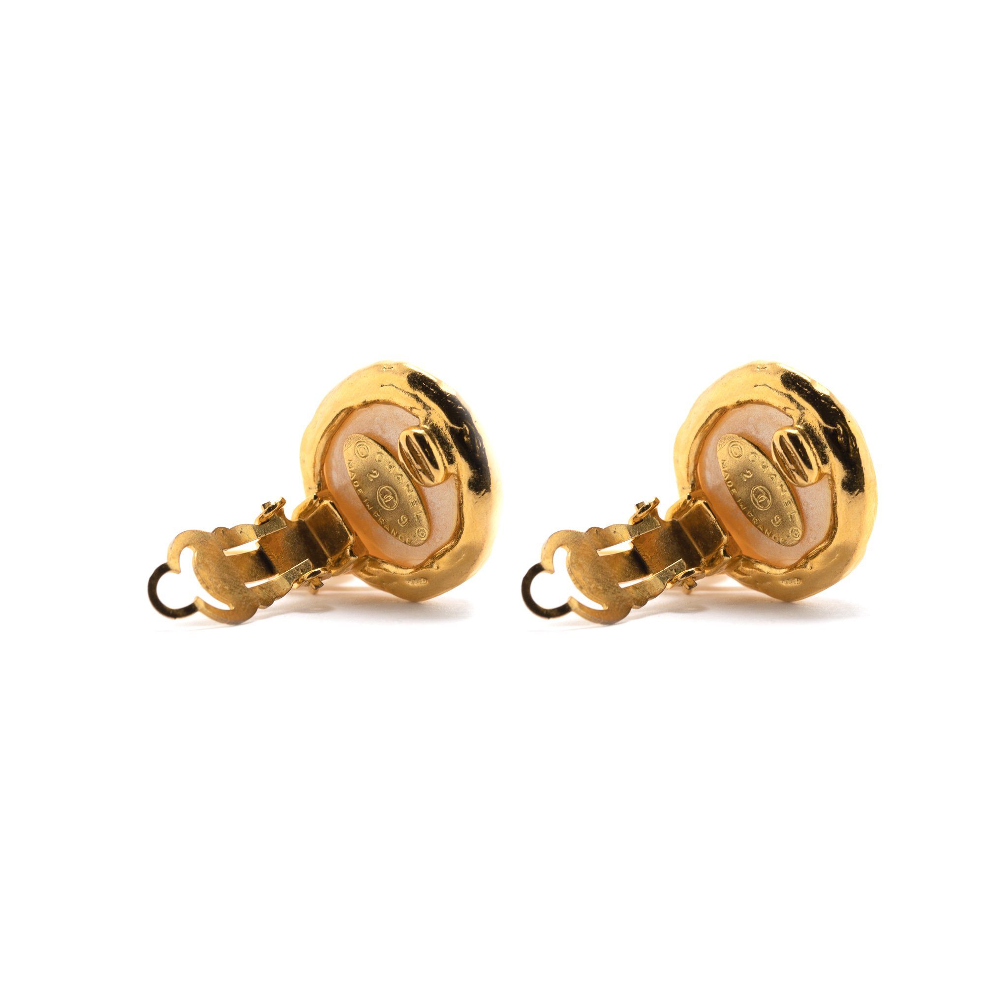 Chanel Vintage Faux Pearl CC Drop Clip-On Earrings