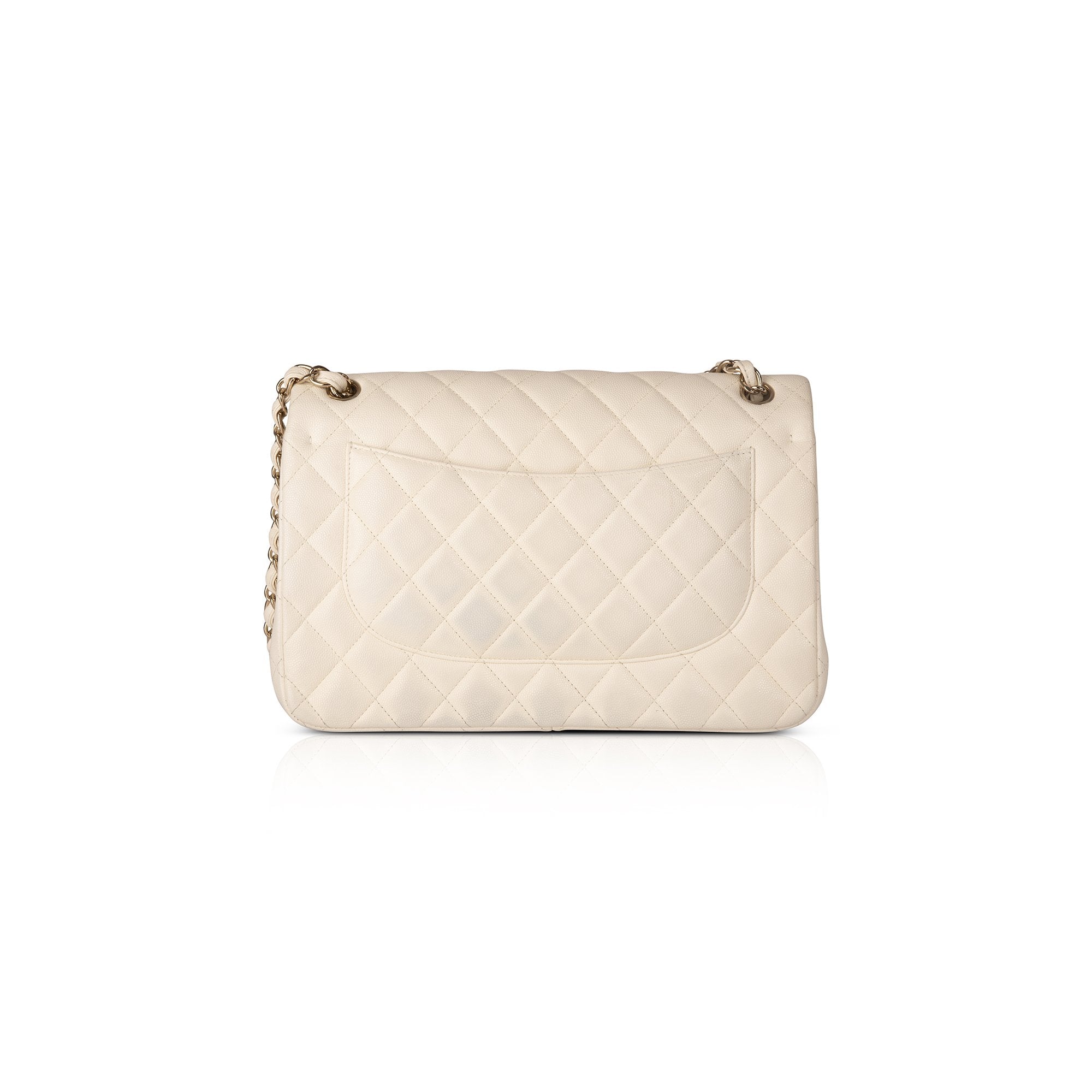 Chanel White Caviar Classic Jumbo Double Flap Bag w/ Box & Authenticity Card