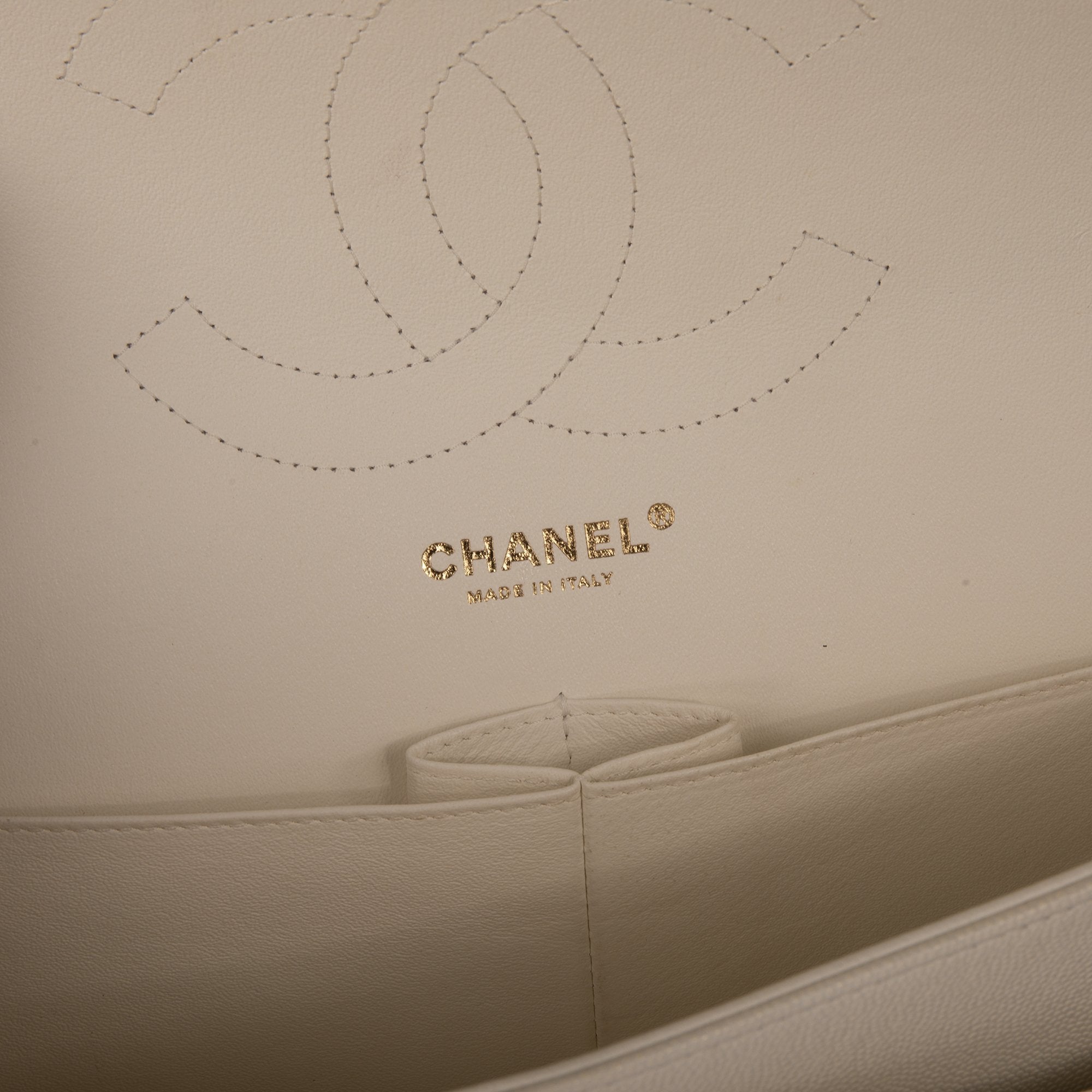 Chanel White Caviar Classic Jumbo Double Flap Bag w/ Box & Authenticity Card